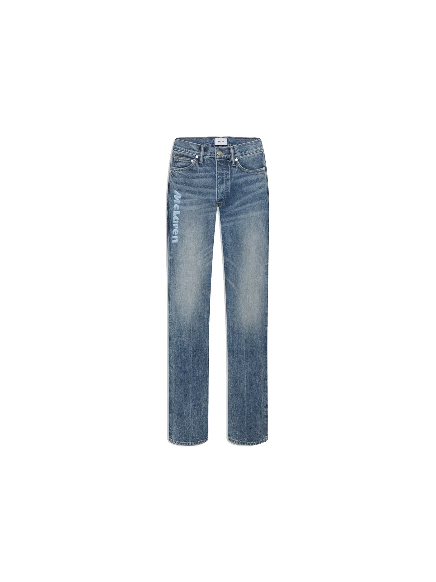 Мужские джинсы с вышивкой Rhude x McLaren Jean — изображение 1 из 3, синий