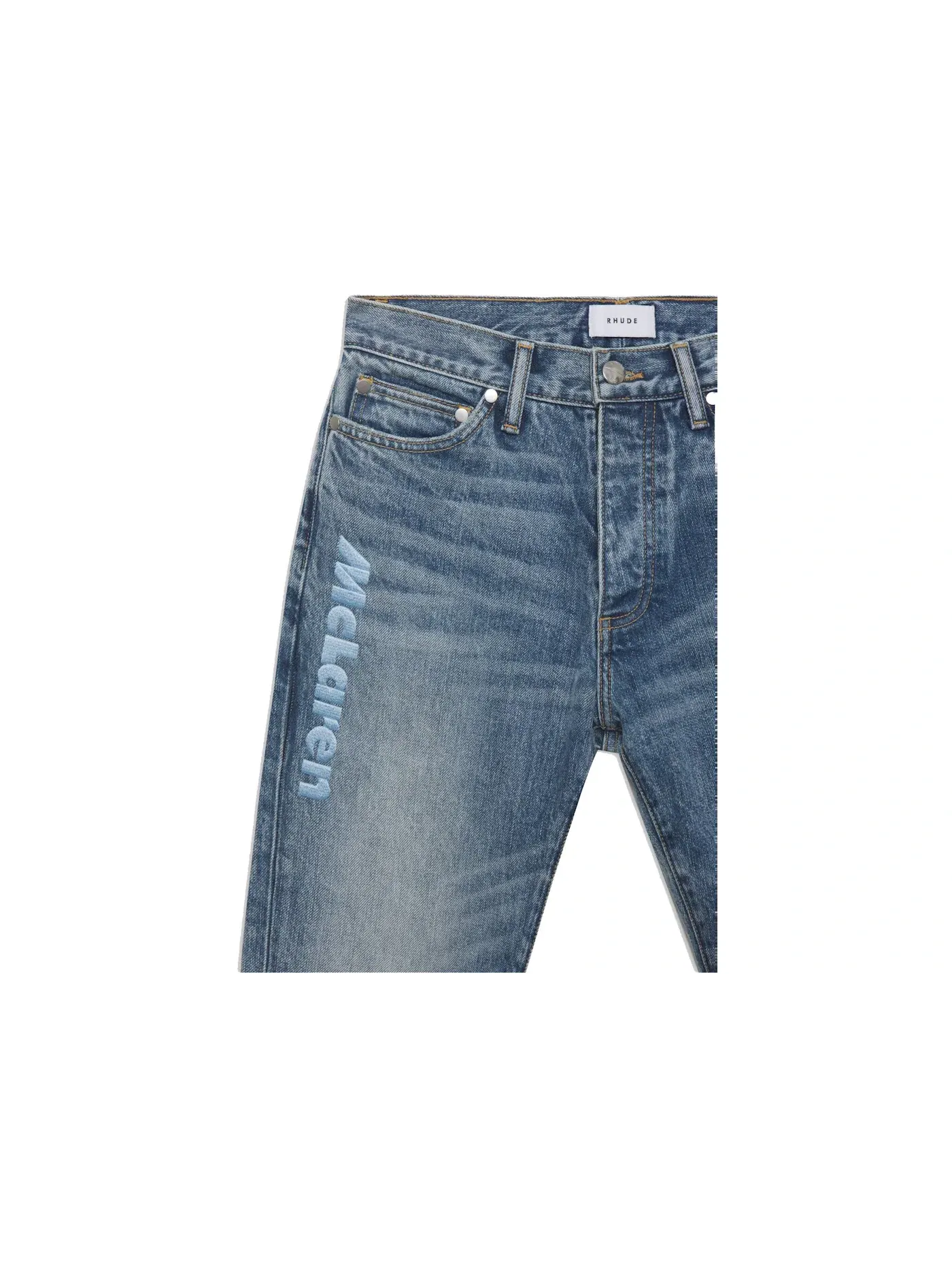 Мужские джинсы с вышивкой Rhude x McLaren Jean — изображение 3 из 3, синий