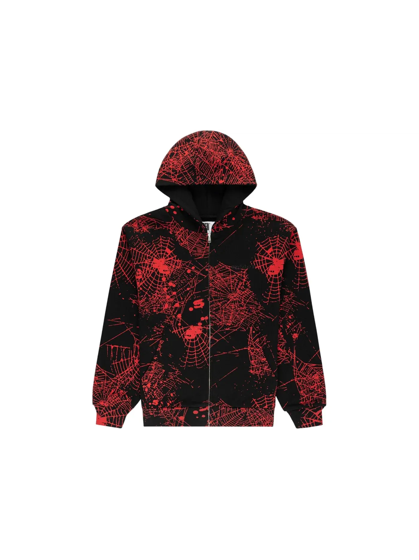 Мужская худи с принтом AOP Web V2 Zip Up Hoodie Sp5der — изображение 1 из 2, черный