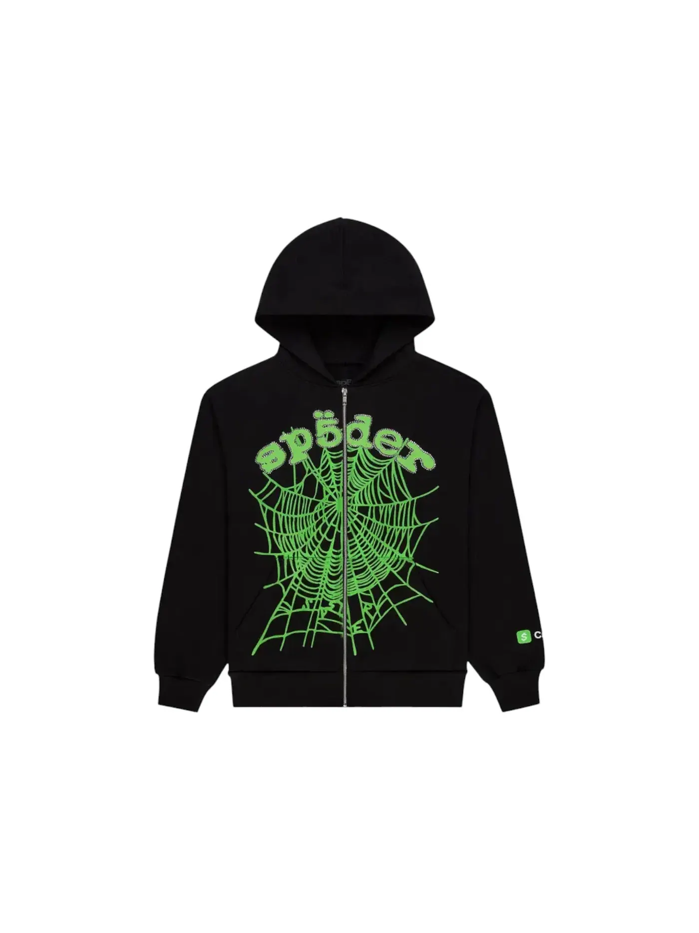 Мужская худи с принтом Cash OG Web V2 Rhinestone Zip Sp5der — изображение 1 из 2, черный