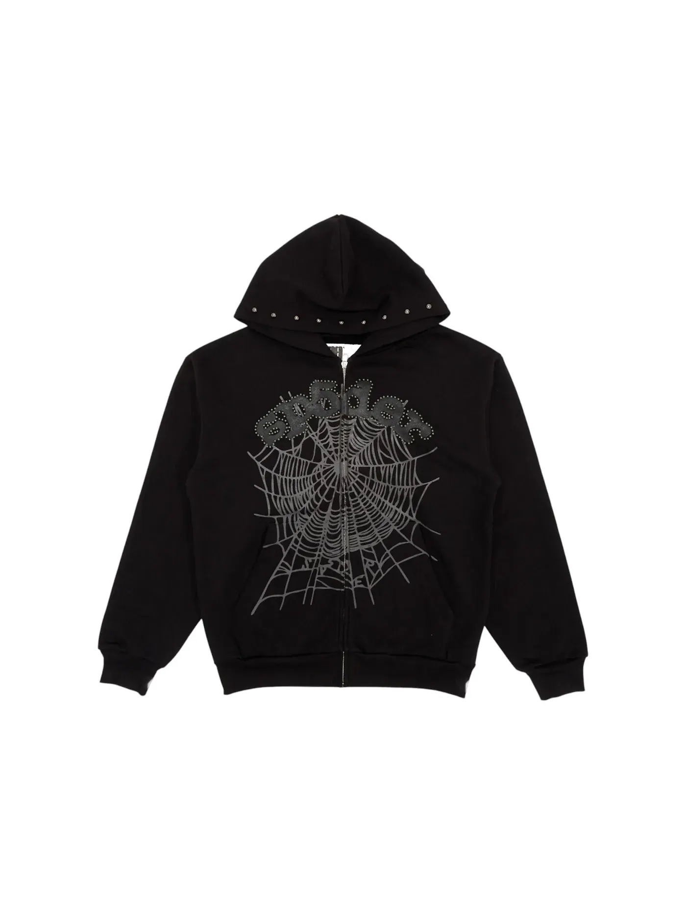 Мужская худи с принтом OG Web Studded Zip Hoodie Sp5der — изображение 1 из 1, черный