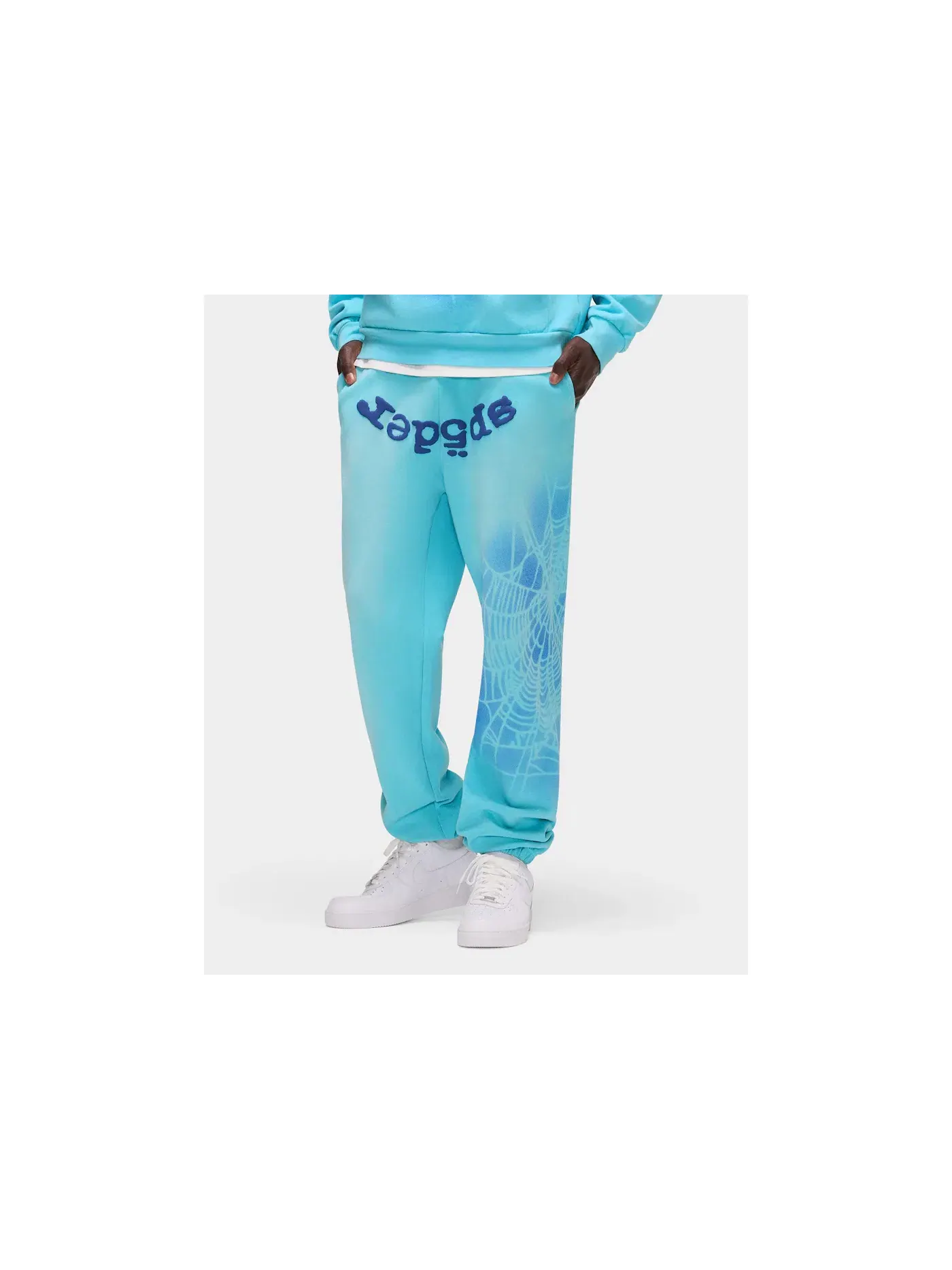 Мужские спортивные штаны с принтом Sp5der OG Web V2 Spray Sweatpant — изображение 3 из 4, светлый синий