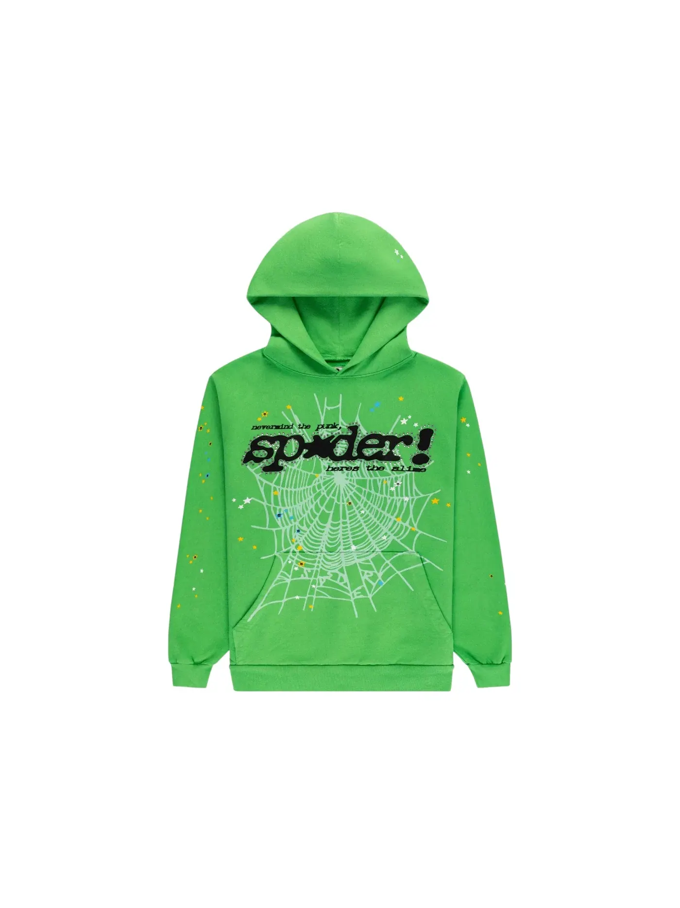 Мужской худи с принтом и стразами Sp5der Punk V2 Rhinestone Hoodie — изображение 1 из 2, яркий зеленый