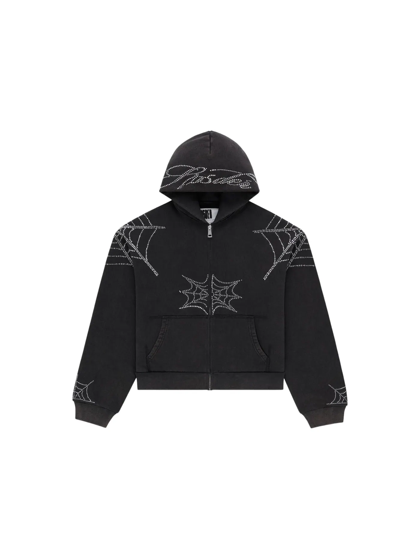 Детская худи с принтом Rhinestone Web Zip Hoodie Sp5der — изображение 1 из 2, черный