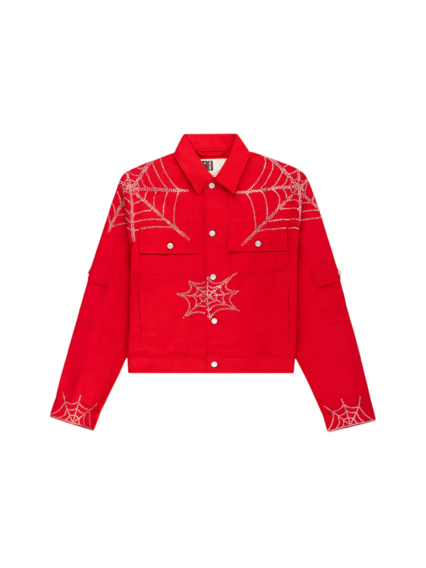 Мужская джинсовая куртка-тракер с принтом Sp5der Web Denim Cropped Trucker Jacket Sp5der — изображение 1 из 2, красный