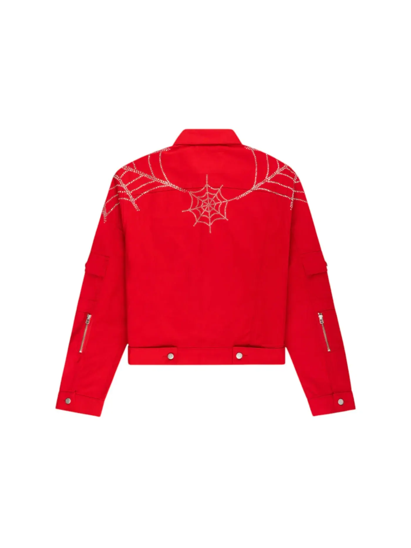 Мужская джинсовая куртка-тракер с принтом Sp5der Web Denim Cropped Trucker Jacket Sp5der — изображение 2 из 2, красный