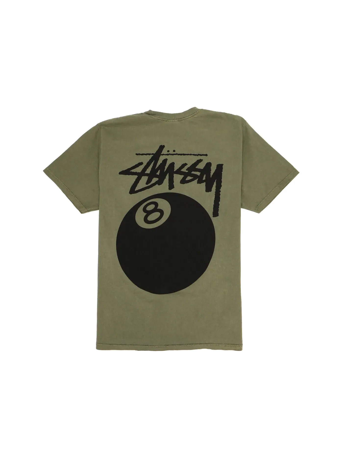Мужская футболка с принтом Stussy 8 Ball Pigment Dyed Tee — изображение 2 из 2, оливковый
