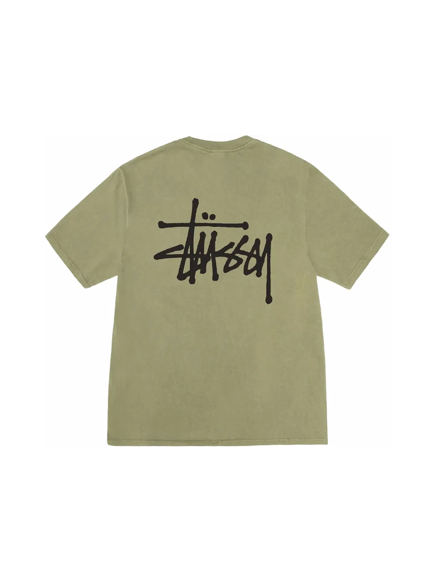 Мужская футболка с пигментным окрашиванием Stussy Basic Stussy — изображение 1 из 2, оливковый