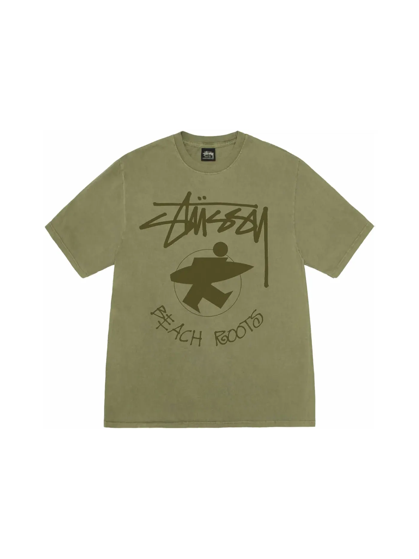Мужская футболка с пигментным окрашиванием Stussy Beach Roots Tee — изображение 1 из 1, оливковый