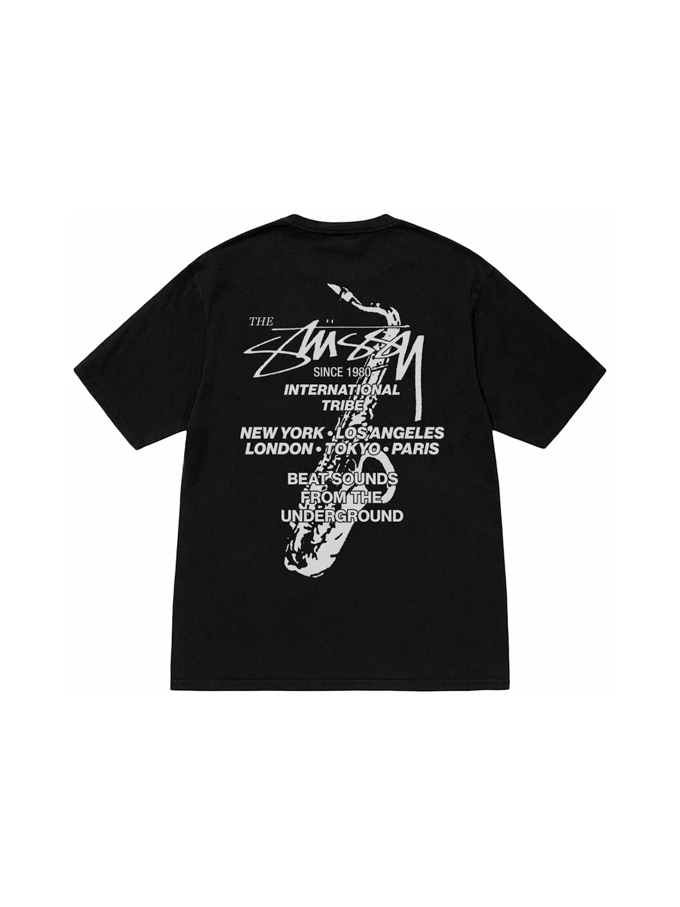 Мужская футболка с принтом Stussy Beat Sounds Pigment Dyed Tee — изображение 2 из 2, черный