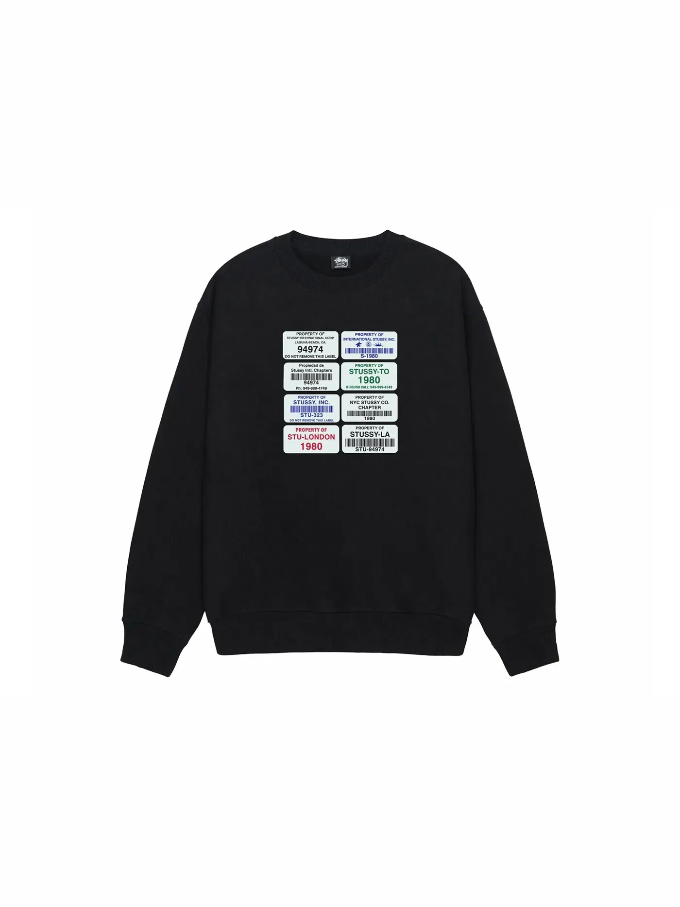Мужской свитшот с принтом Stussy Crew — изображение 1 из 1, черный