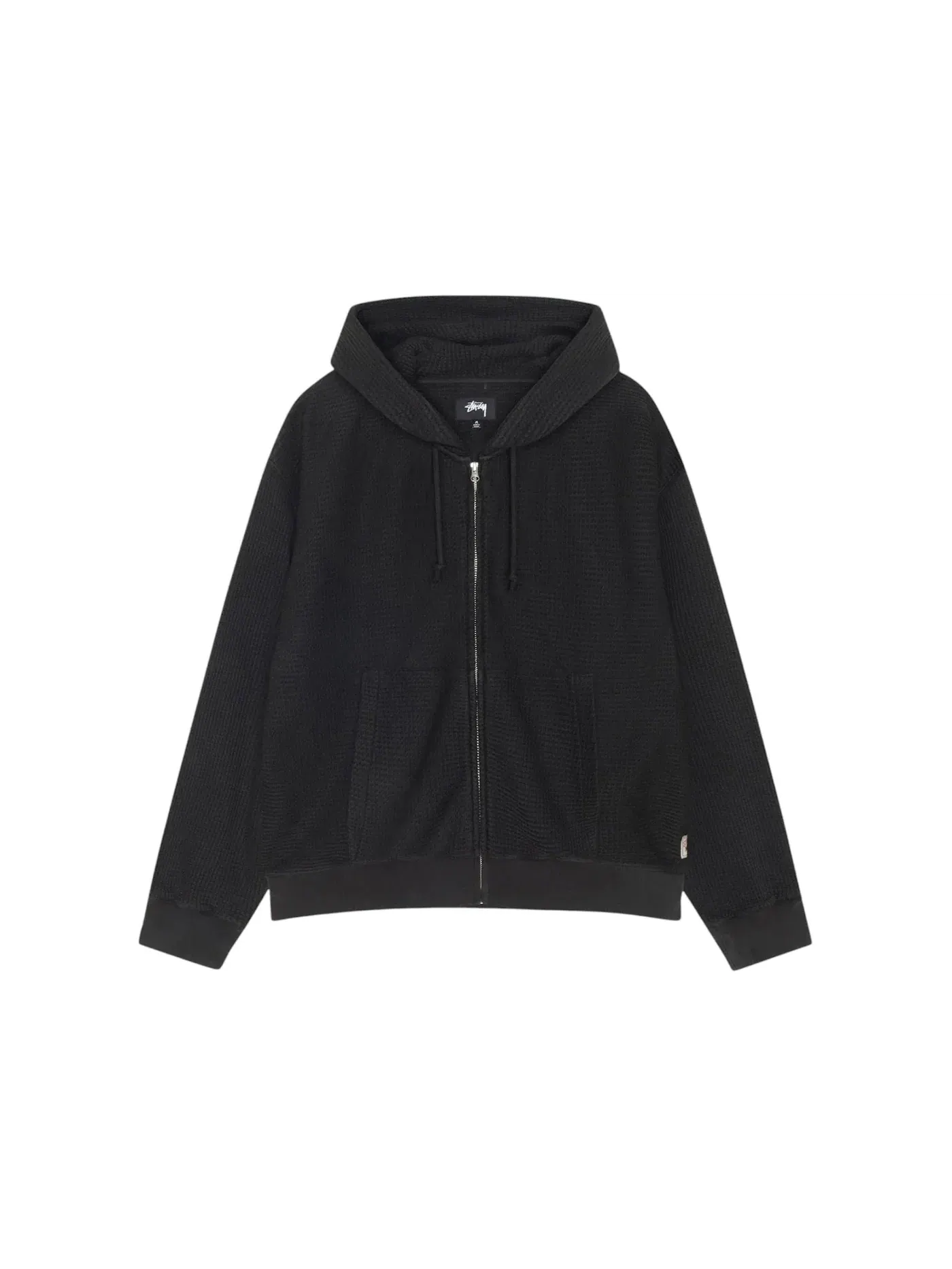 Мужская худи с воротником-стойкой на молнии Double Layer Waffle Stussy — изображение 1 из 2, черный