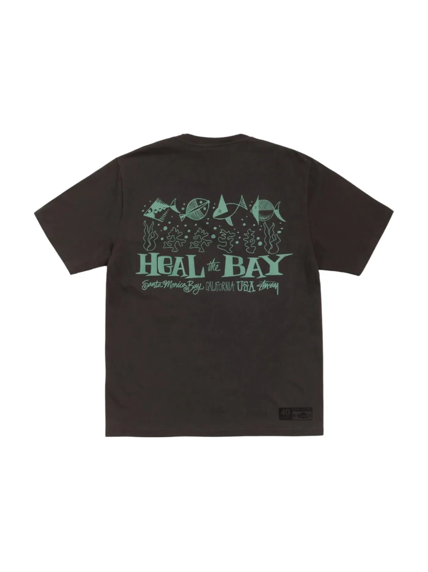 Мужская футболка с принтом Stussy Heal The Bay 40 Pigment Dyed Tee — изображение 2 из 2, черный