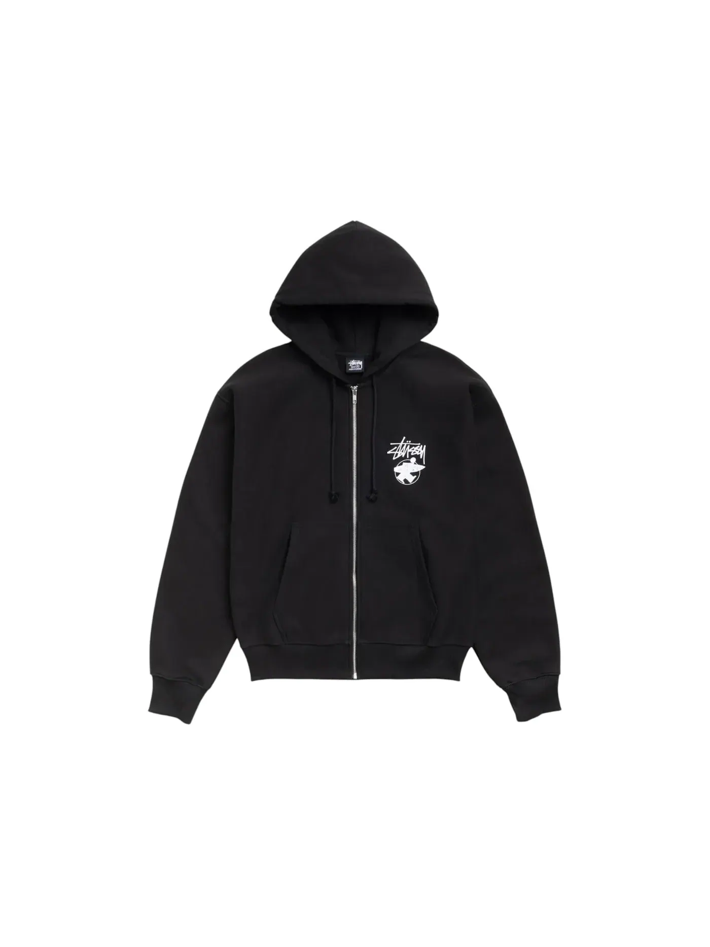 Мужская худи на молнии с принтом Stussy — изображение 1 из 2, черный