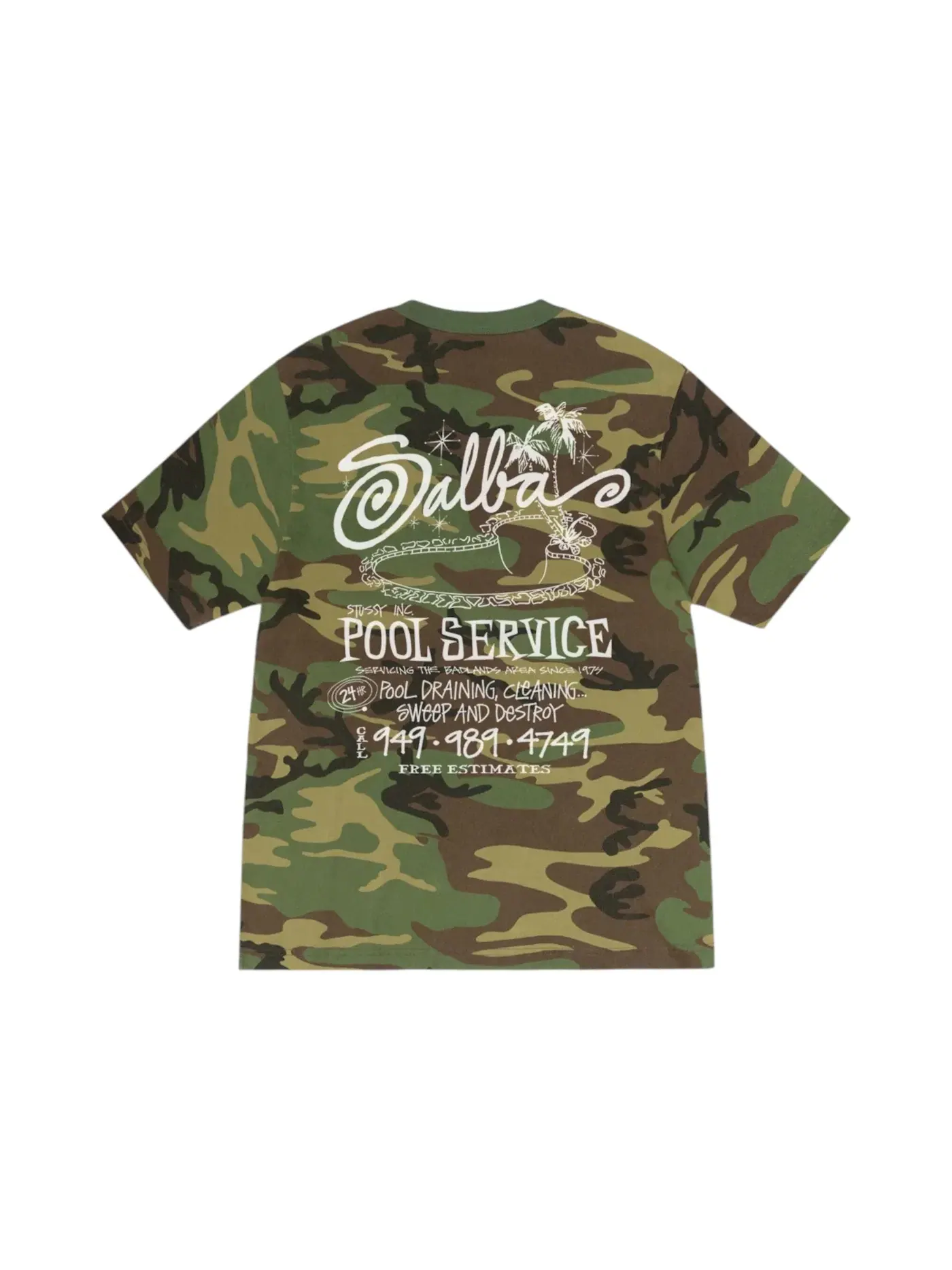 Мужская футболка с принтом Stussy Pool Service Pigment Dyed Tee — изображение 1 из 2, камуфляж