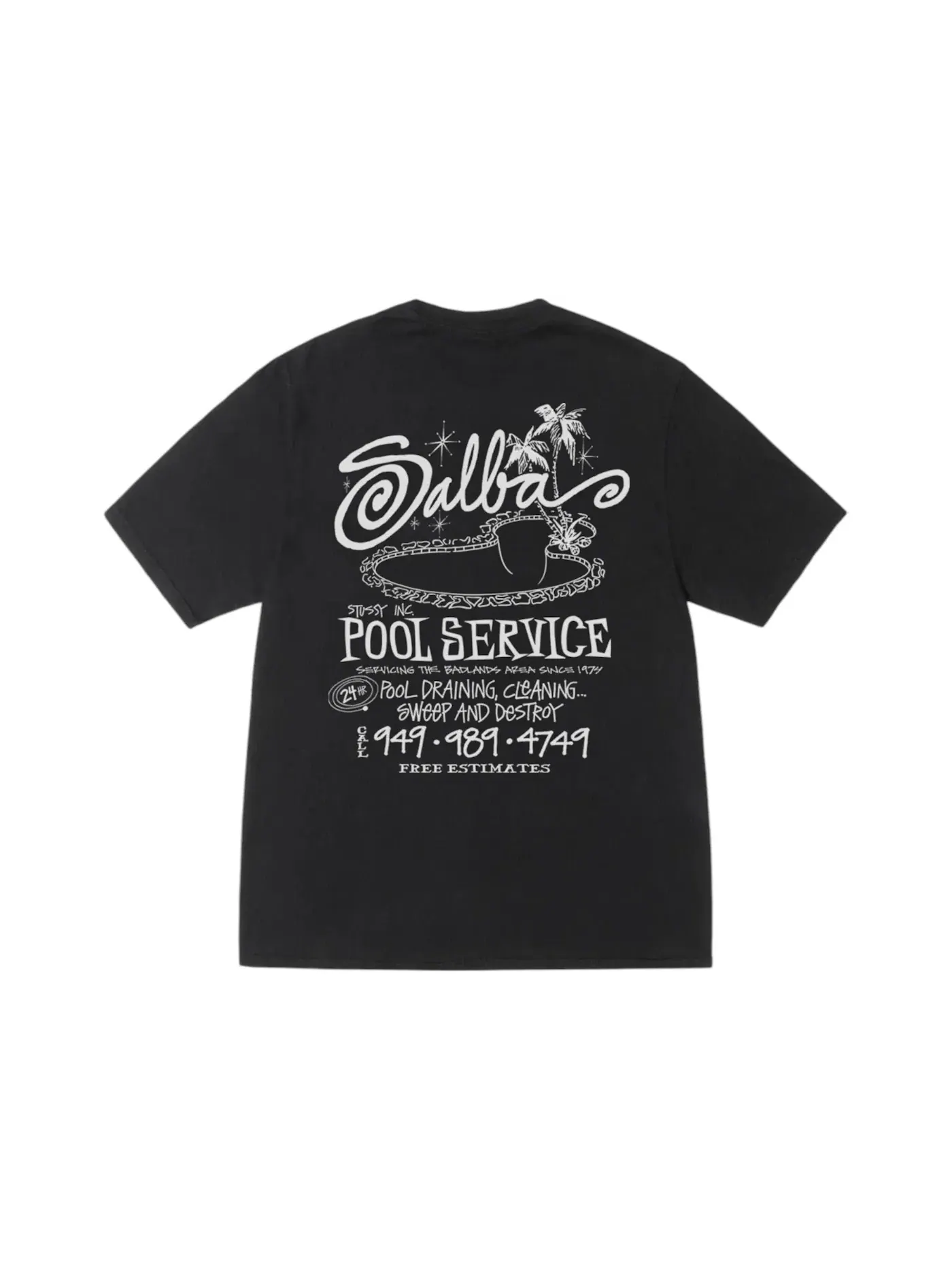 Мужская футболка с принтом Pool Service Stussy — изображение 1 из 2, черный
