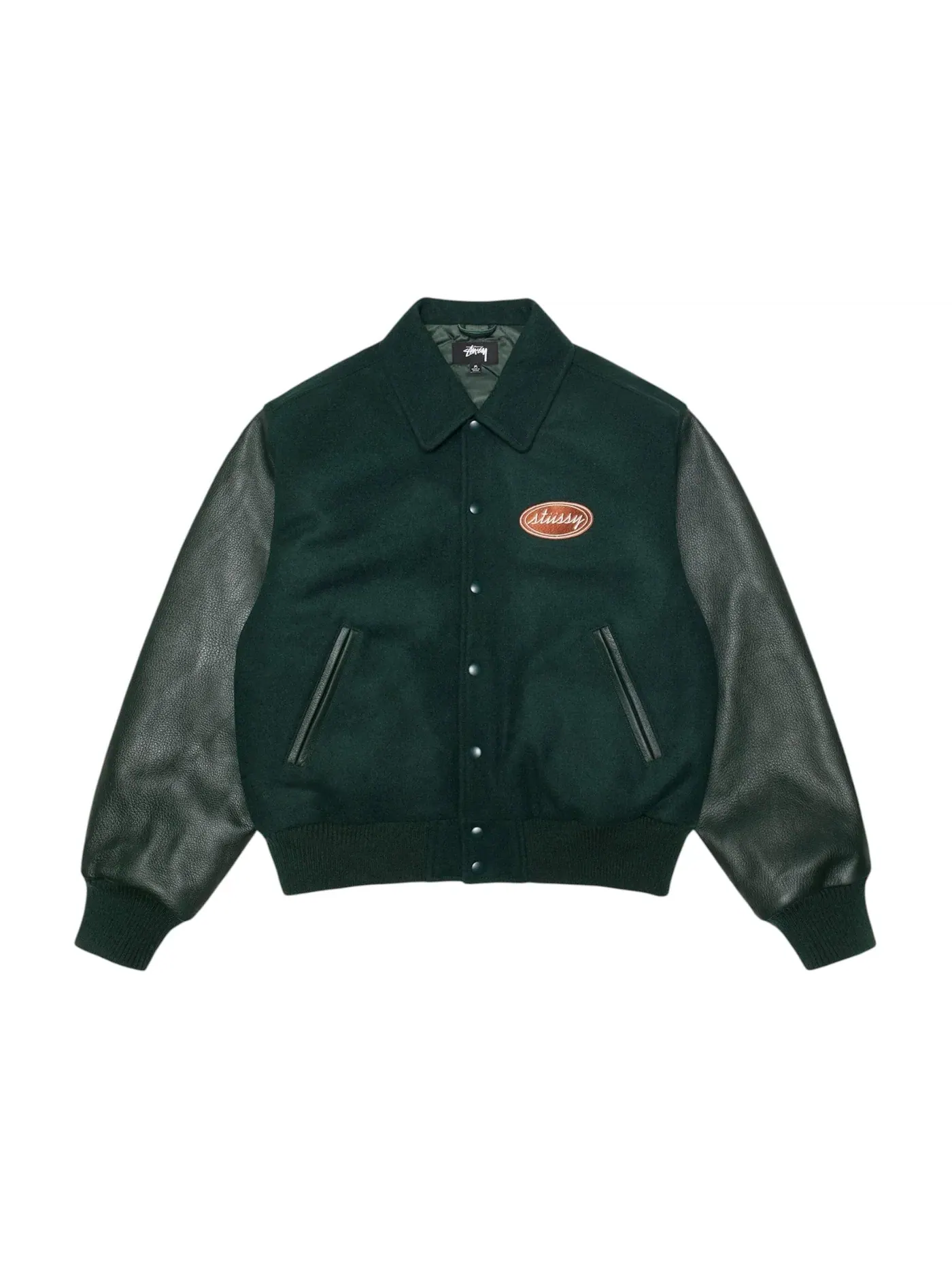 Мужская куртка-бомбер Stussy Script Oval Varsity Jacket — изображение 1 из 2, зеленый
