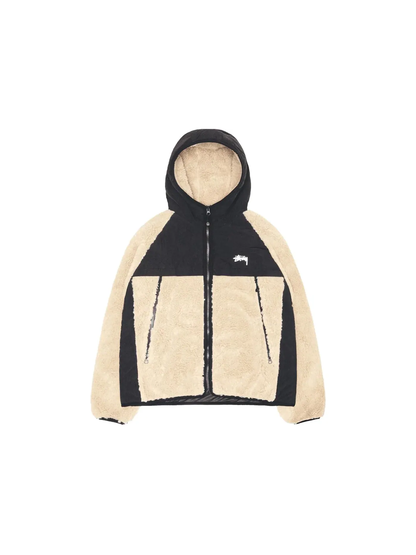 Мужская куртка с капюшоном из шерпы с панелями Stussy — изображение 1 из 2, бежевый