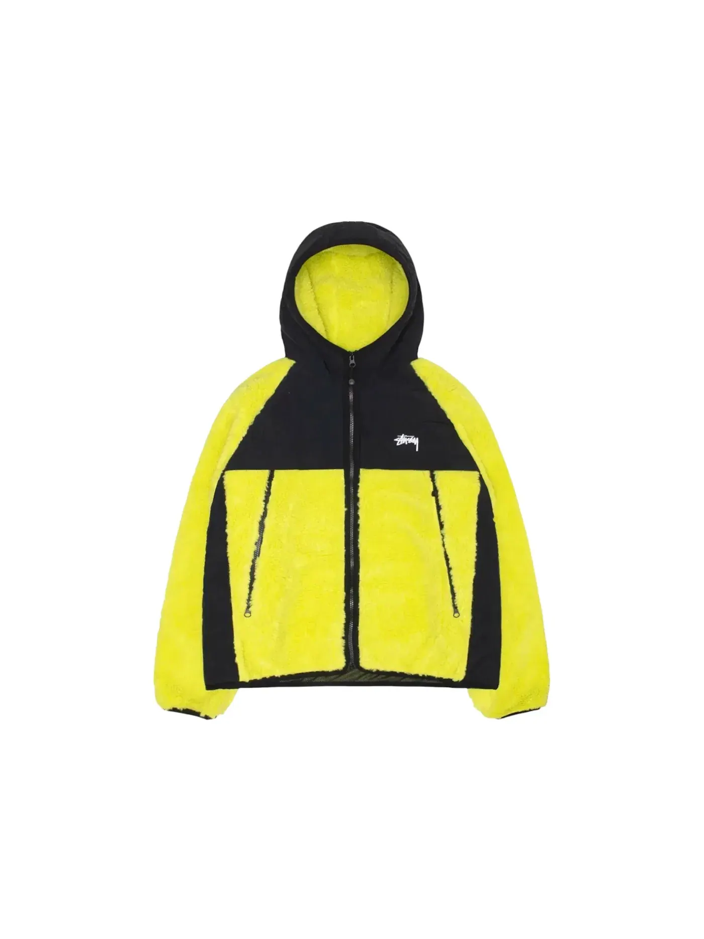 Мужская куртка с капюшоном из флиса с панелями Stussy — изображение 1 из 2, лаймовый