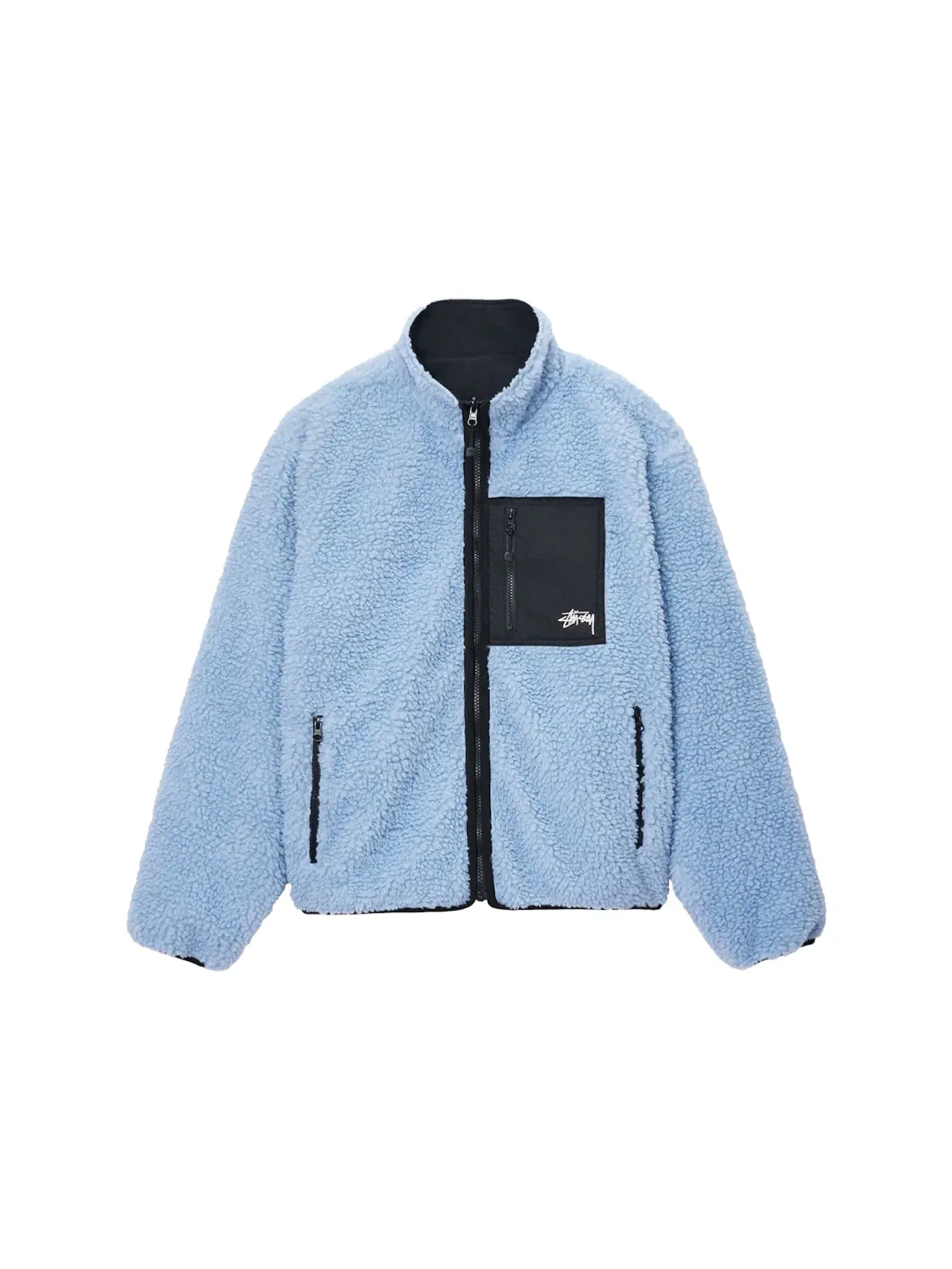 Мужская куртка из шерпы двусторонняя Stussy — изображение 1 из 3, светлый джинсовый синий