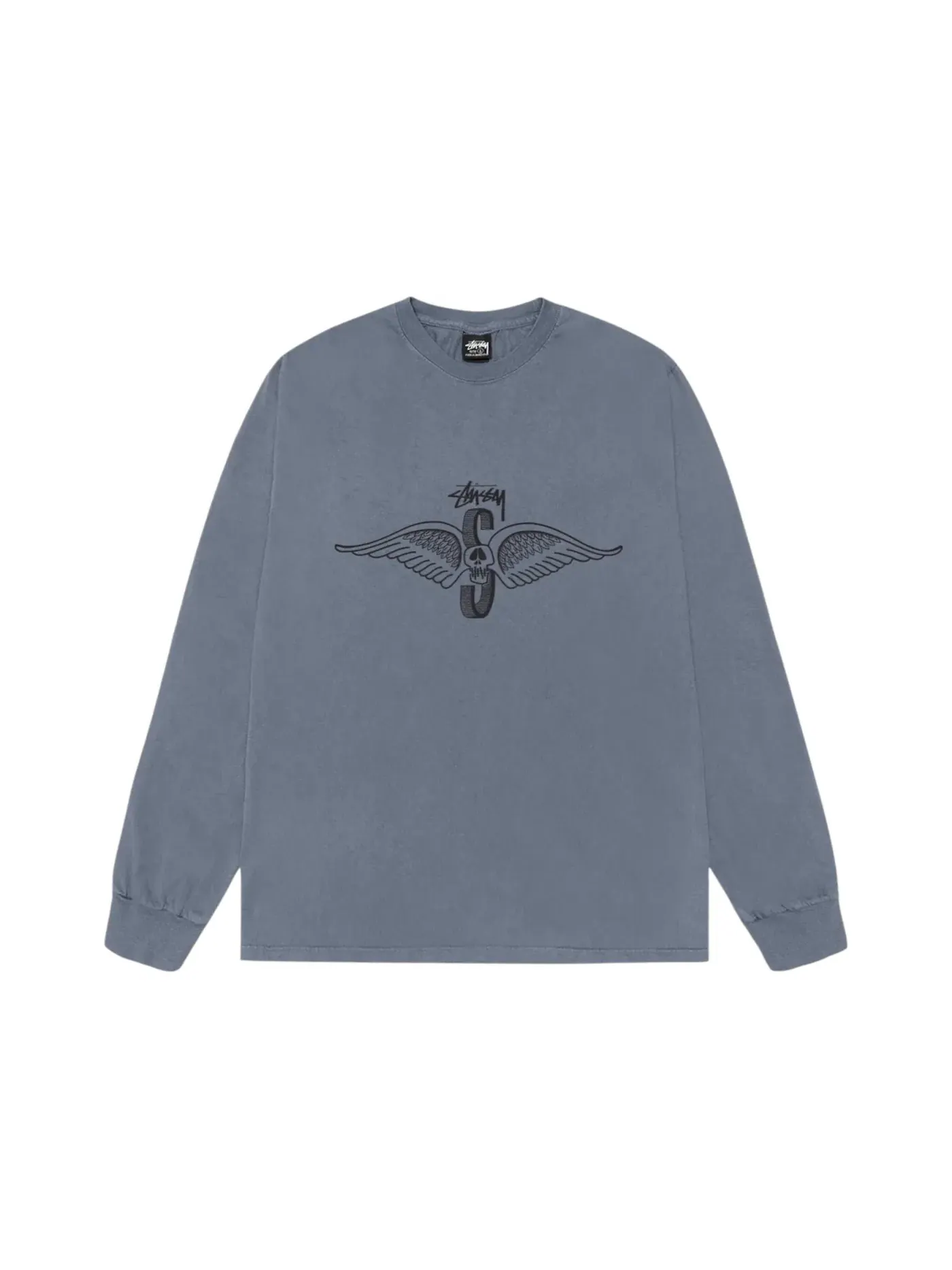 Мужская футболка с длинным рукавом Stussy Skull Wings L/S Pigment Dyed Tee — изображение 1 из 2, темно-синий