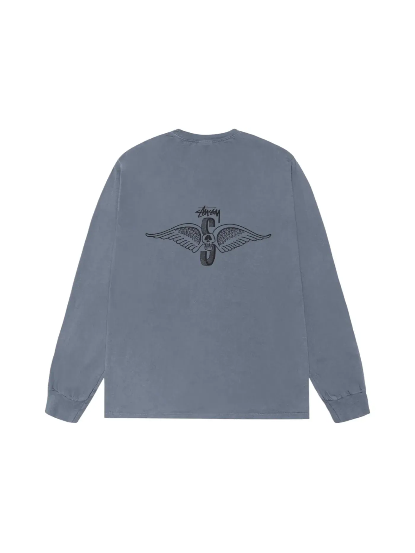 Мужская футболка с длинным рукавом Stussy Skull Wings L/S Pigment Dyed Tee — изображение 2 из 2, темно-синий