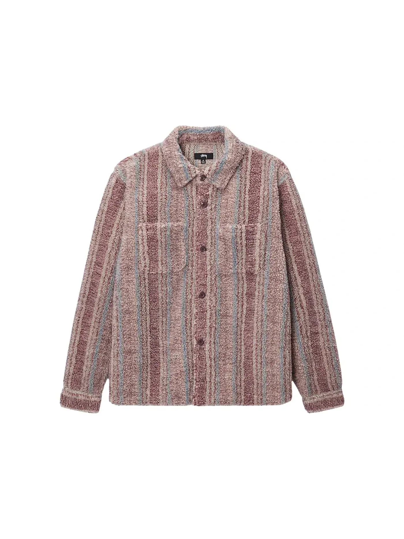 Мужская рубашка с принтом Stussy Stripe Sherpa Shirt — изображение 1 из 2, фиолетовый