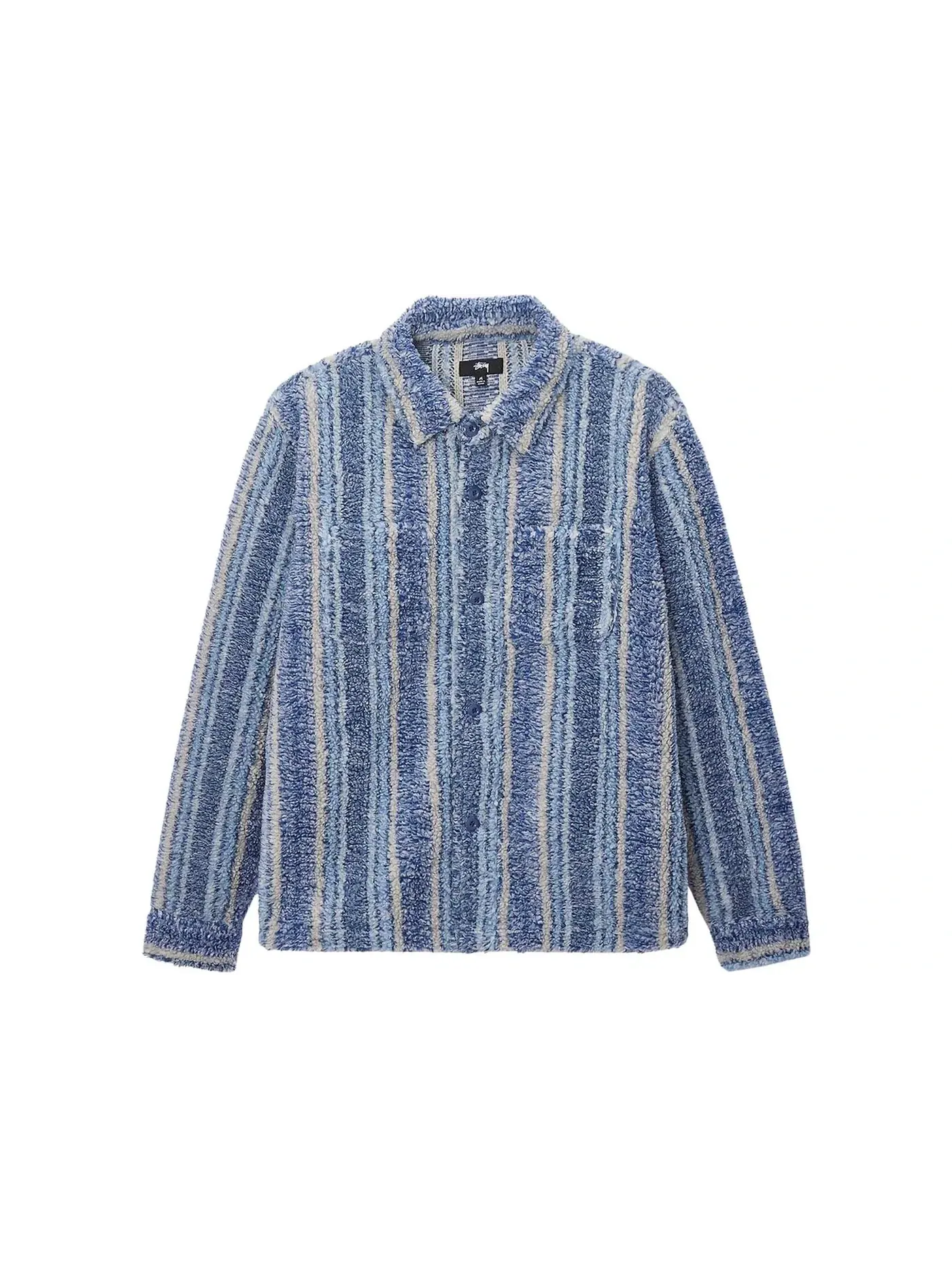 Мужская рубашка из флиса с принтом Stripe Sherpa Stussy — изображение 1 из 2, синий