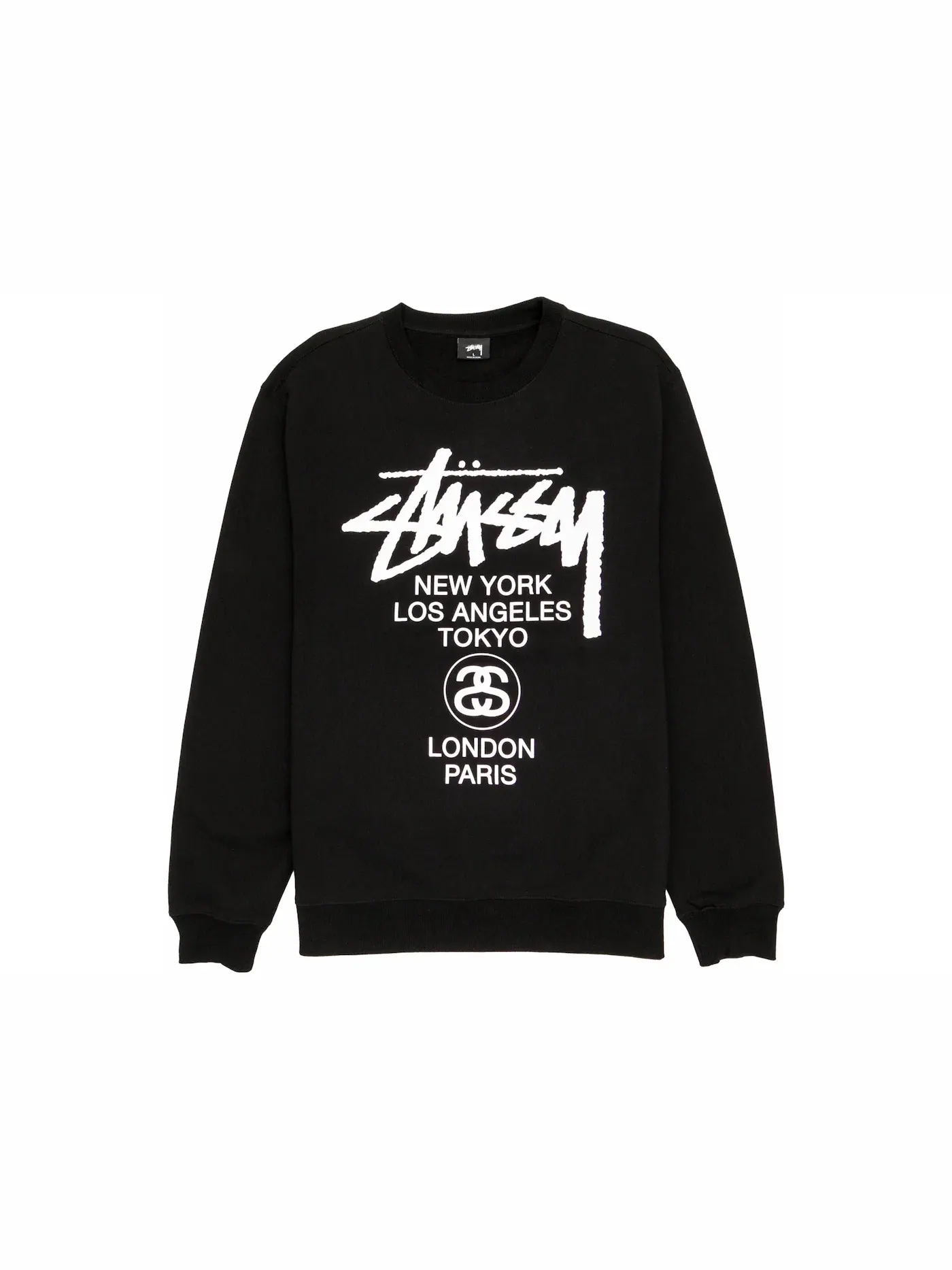 Мужской свитшот с принтом Stussy Crewneck — изображение 1 из 2, черный