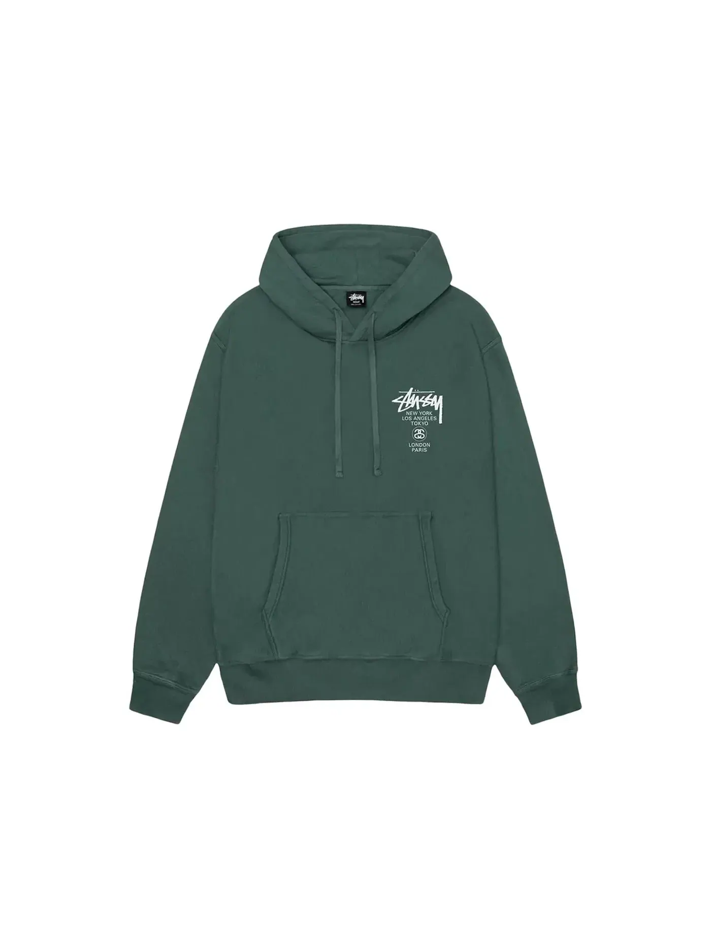 Мужская худи с пигментным крашением Stussy World Tour Pigment Dyed Hoodie Stussy — изображение 1 из 2, лесной