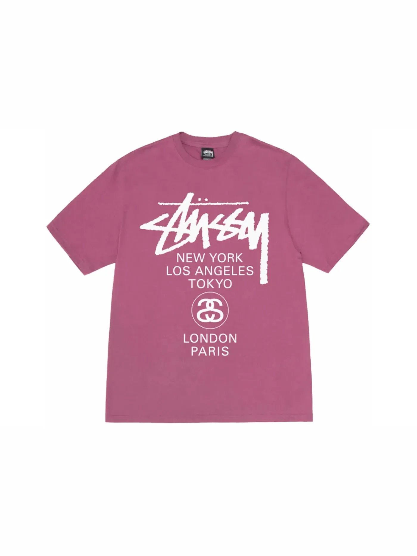 Мужская футболка с принтом Stussy World Tour T-shirt Stussy — изображение 1 из 2, фиолетовый