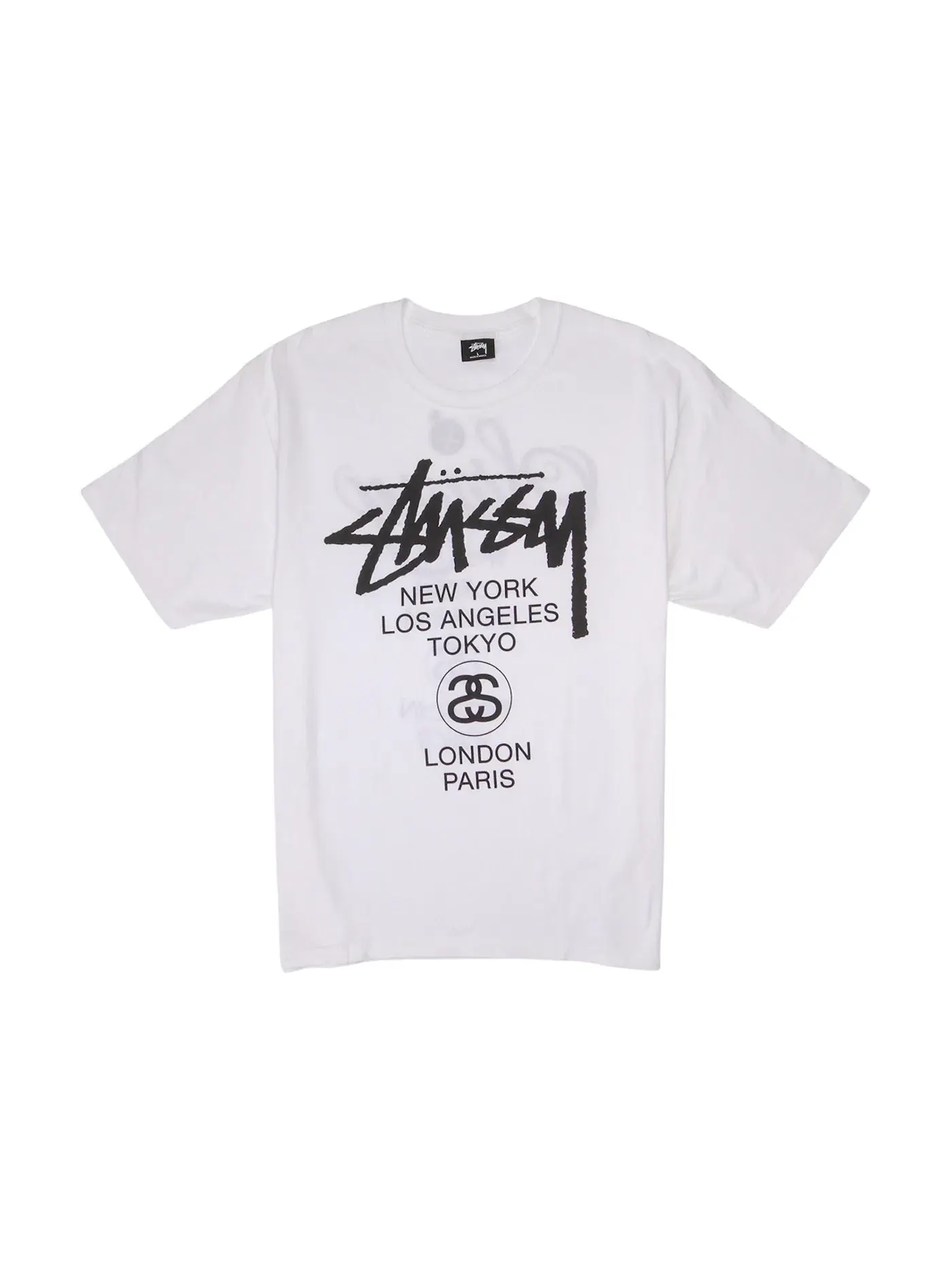 Мужская футболка с принтом World Tour Stussy — изображение 1 из 2, белый