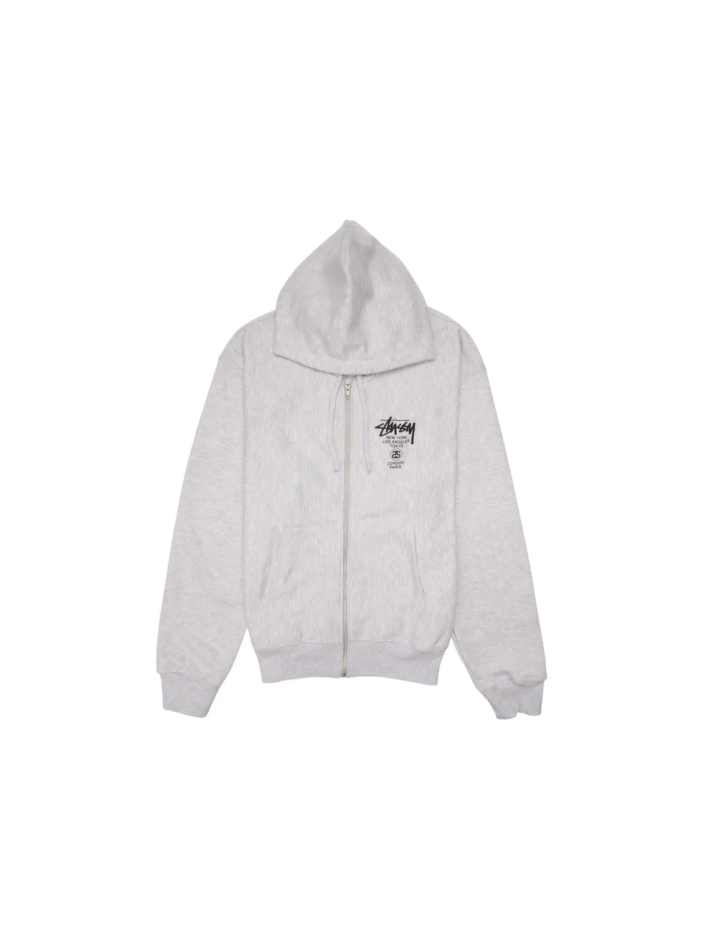 Мужская худи на молнии с принтом World Tour Stussy — изображение 1 из 2, пепельный вереск