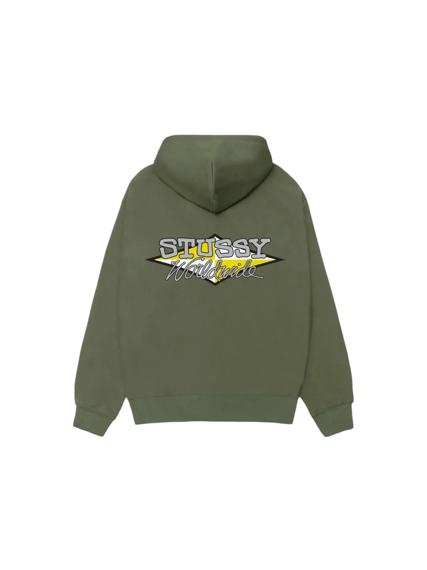 Мужской худи с принтом Worldwide Diamond Stussy — изображение 1 из 2, оливковый