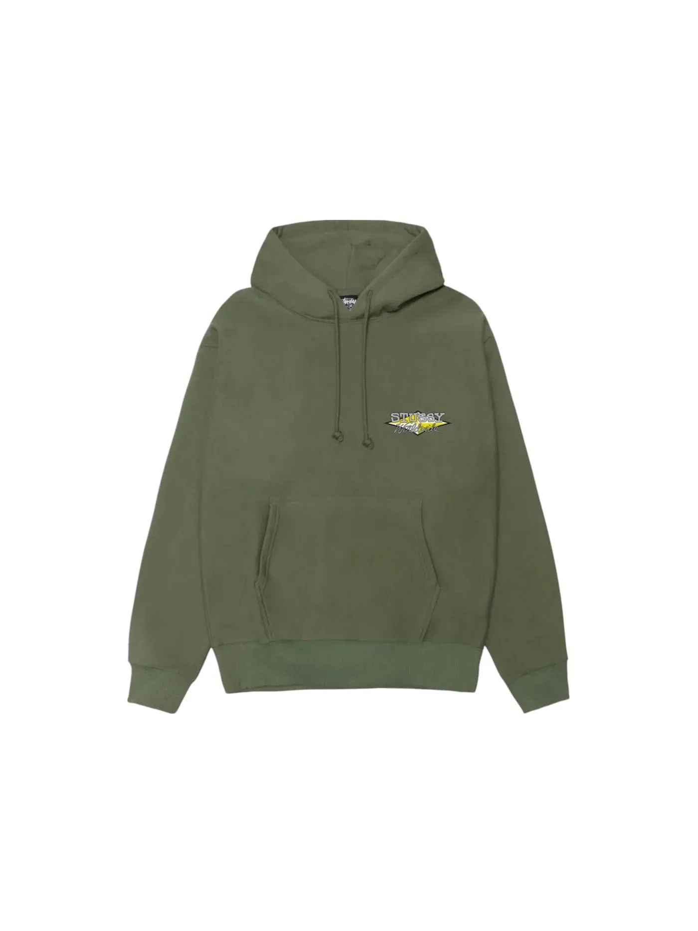 Мужской худи с принтом Worldwide Diamond Stussy — изображение 2 из 2, оливковый