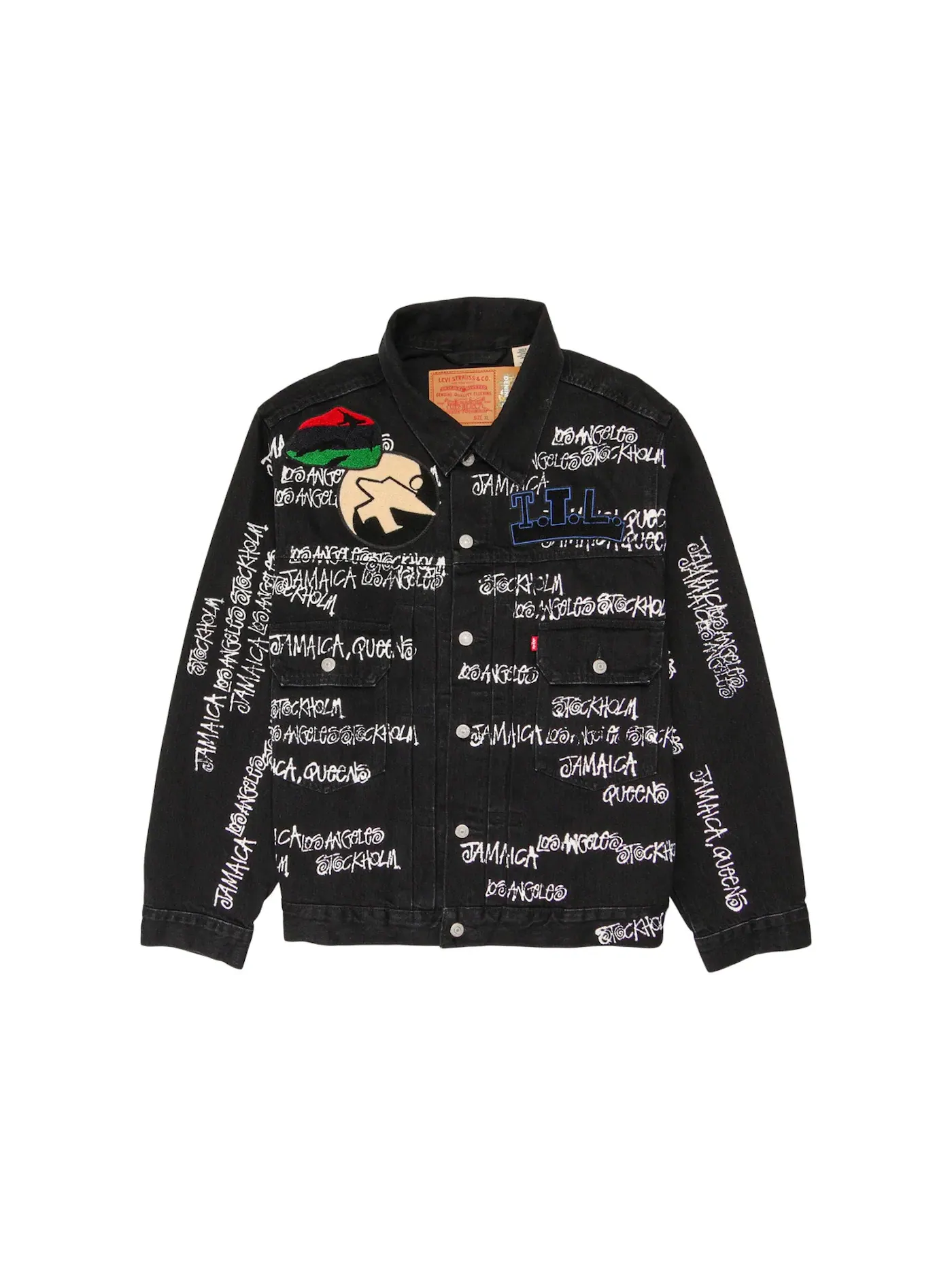 Мужская джинсовая куртка с принтом Jacket Stussy — изображение 1 из 2, черный