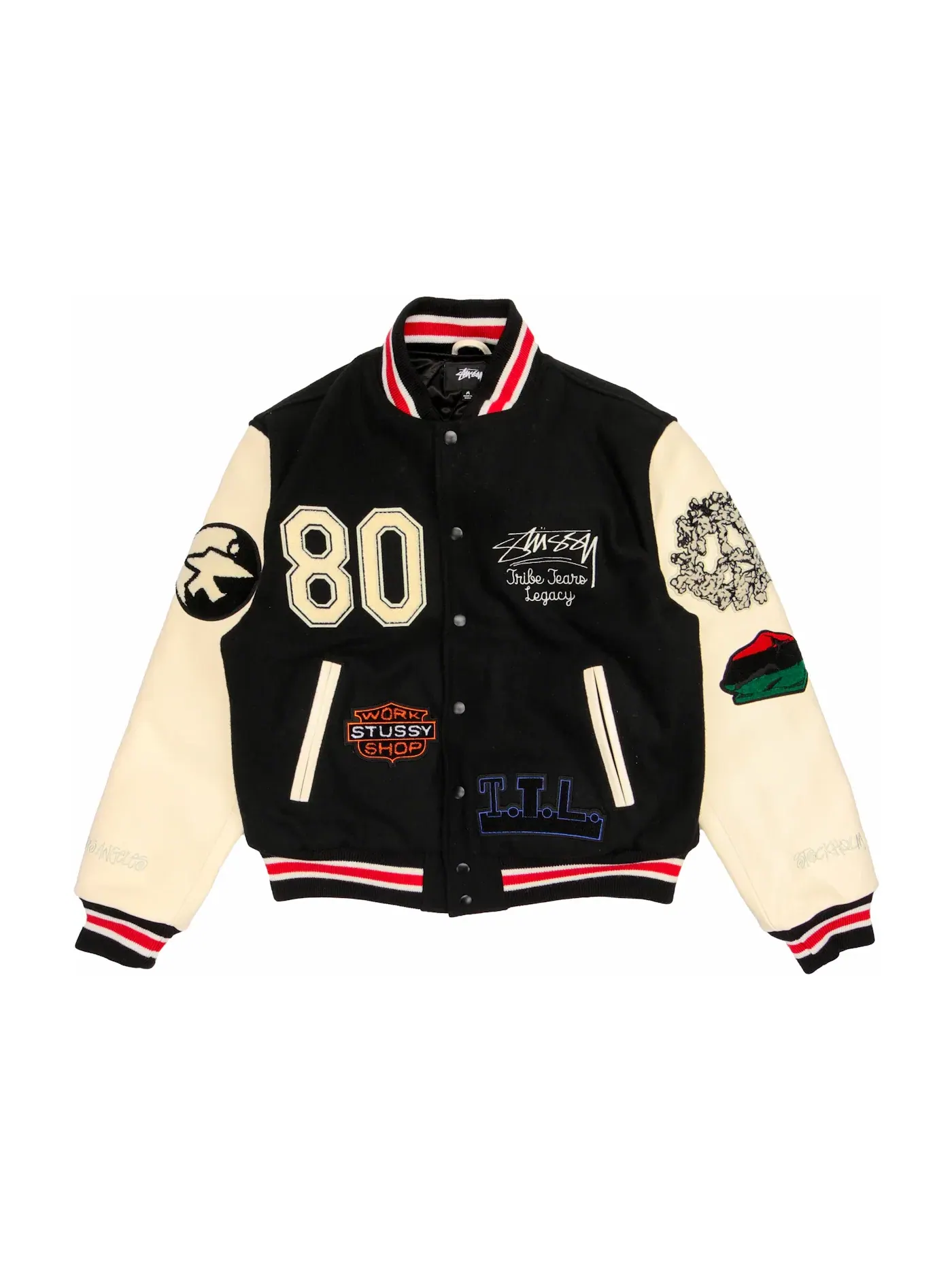 Мужская бомбер с принтом Stussy x Denim Tears X Our Legacy Varsity Jacket — изображение 1 из 2, черный/белый