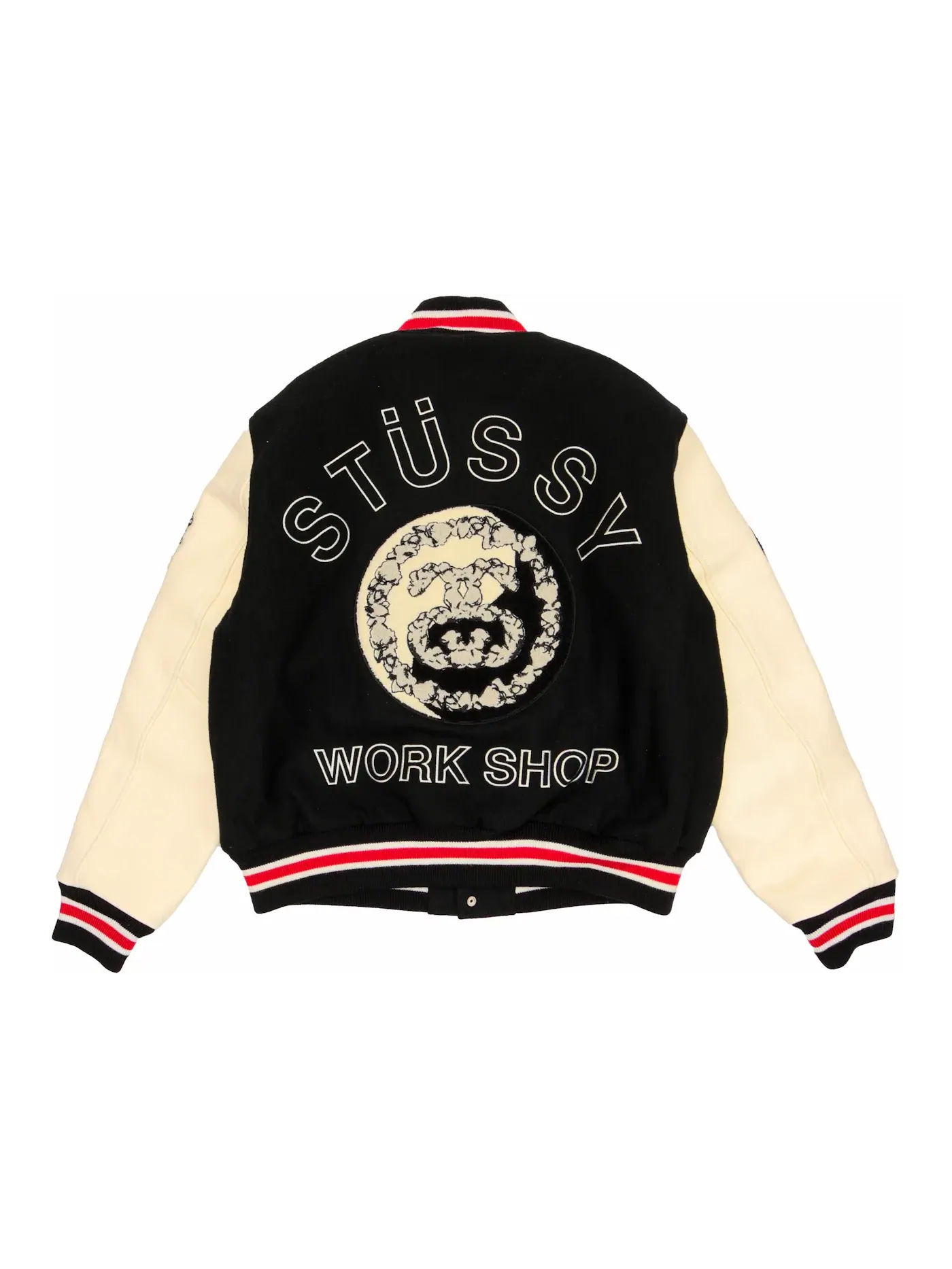 Мужская бомбер с принтом Stussy x Denim Tears X Our Legacy Varsity Jacket — изображение 2 из 2, черный/белый