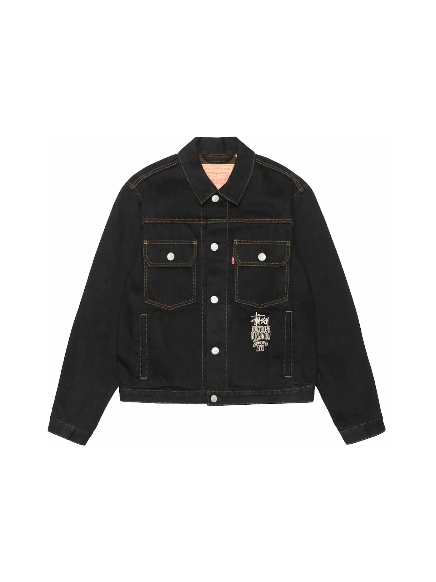 Мужская куртка с принтом Trucker Jacket Stussy — изображение 1 из 2, черный/коричневый