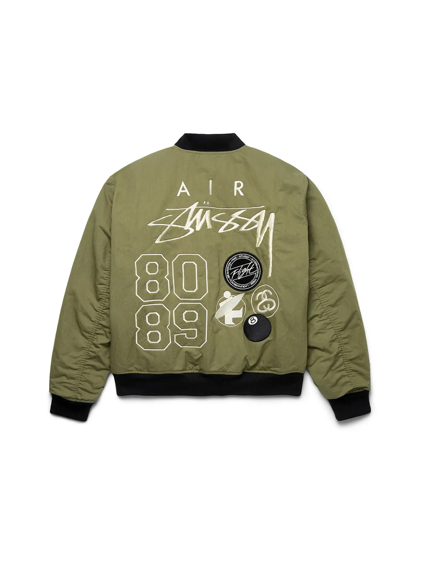 Мужская куртка-бомбер двусторонняя Stussy x Nike Reversible Varsity Jacket Stussy — изображение 2 из 4, оливковый/яркий