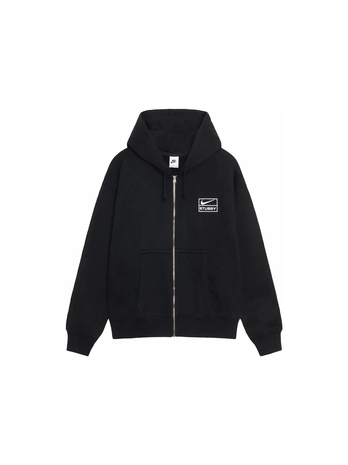 Мужская худи на молнии из каменной стирки флиса Stussy x Nike — изображение 1 из 1, черный