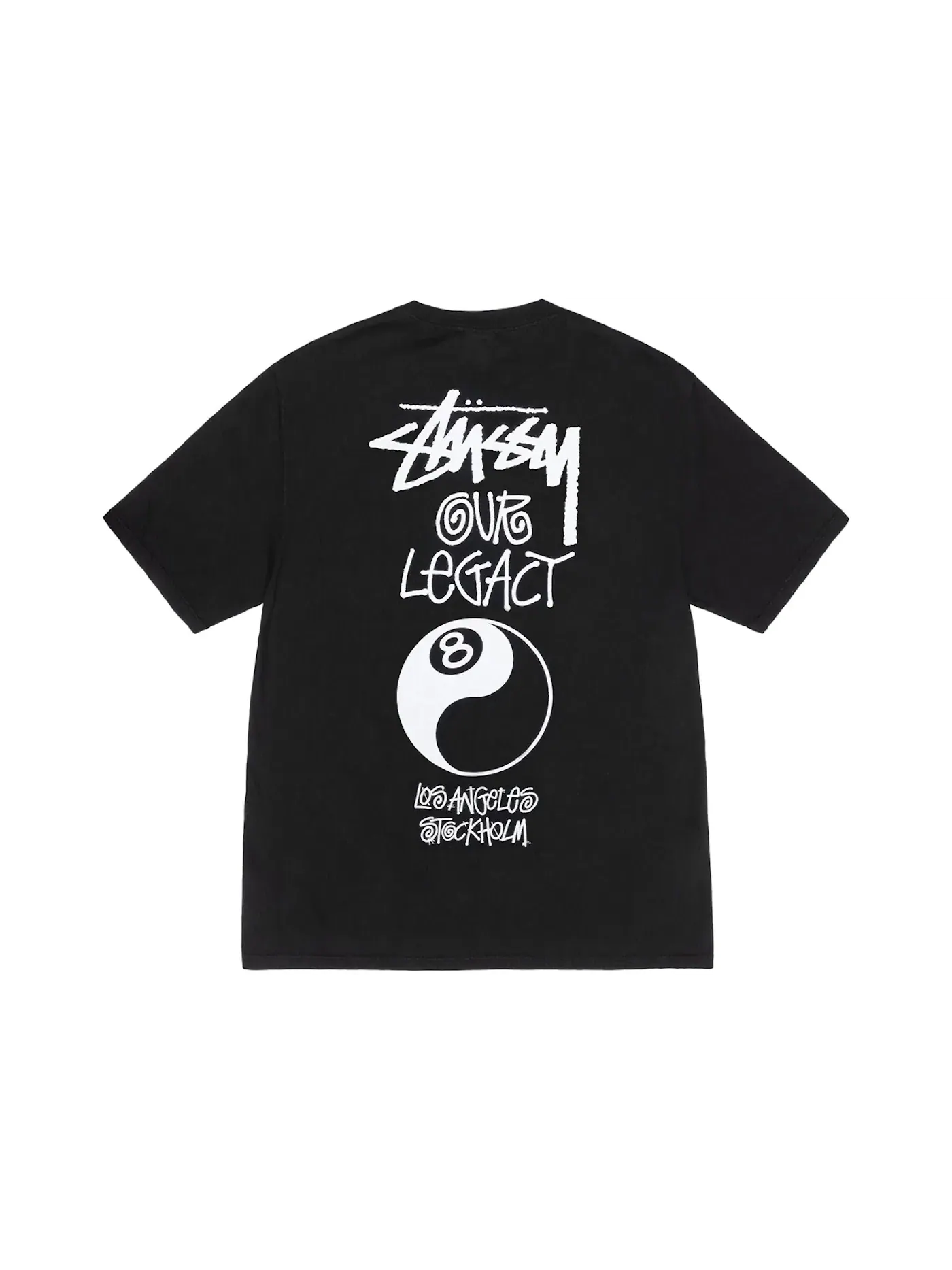 Мужская футболка с принтом Stussy x Our Legacy Work Shop 8 Ball Yin Yang Pigment Dyed Tee — изображение 1 из 2, черный
