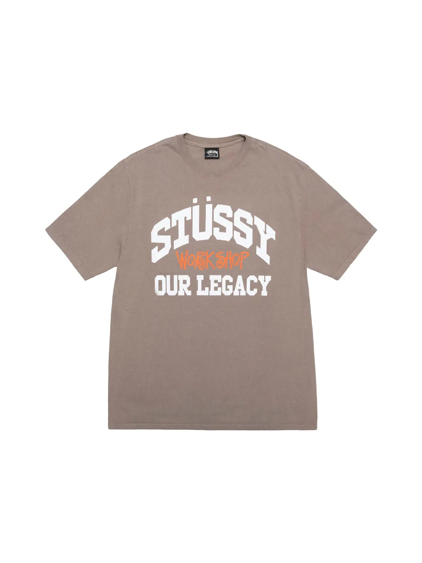 Мужская футболка с пигментным окрашиванием Stussy x Our Legacy Work Shop Collegiate Tee — изображение 1 из 2, тауп