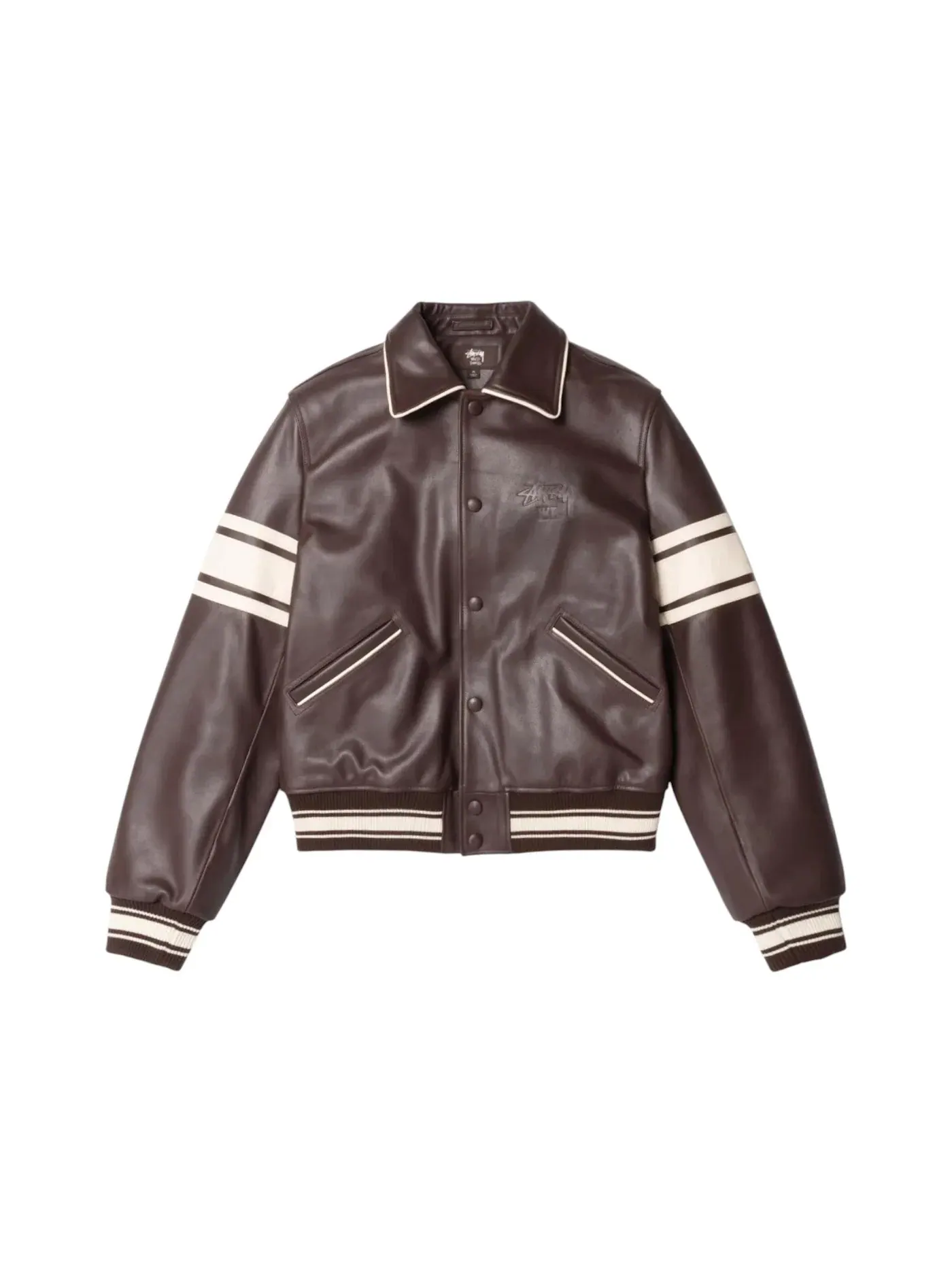 Мужская кожаная куртка из премиальной кожи с моделью Jacket Stussy — изображение 1 из 2, коричневый