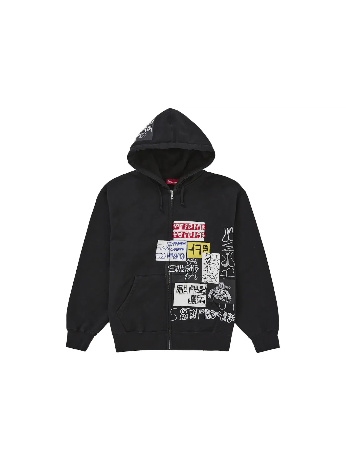 Мужская худи на молнии с принтом 176 Supreme — изображение 1 из 3, черный