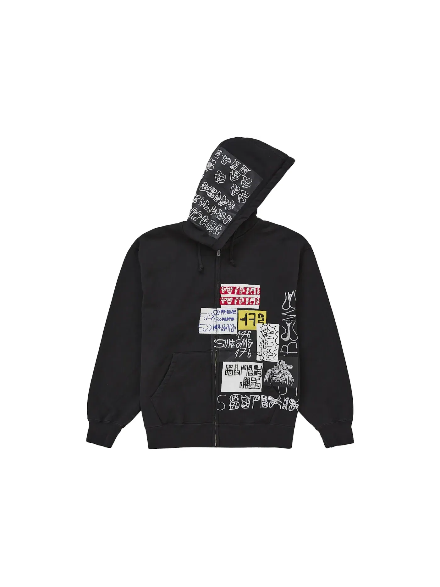 Мужская худи на молнии с принтом 176 Supreme — изображение 2 из 3, черный