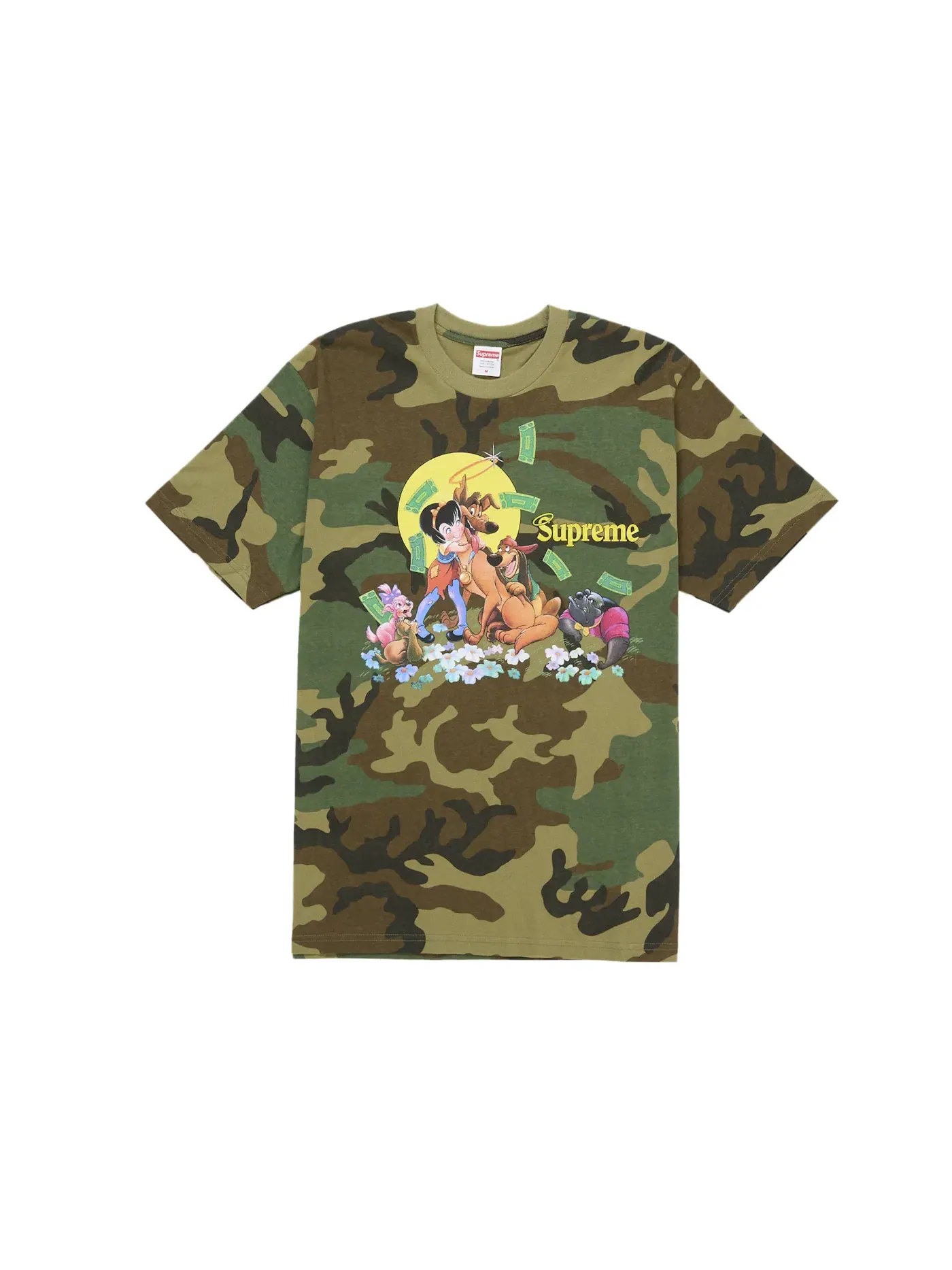 Мужская футболка с принтом Supreme All Dogs Go To Heaven Tee, Woodland Camo — изображение 1 из 2