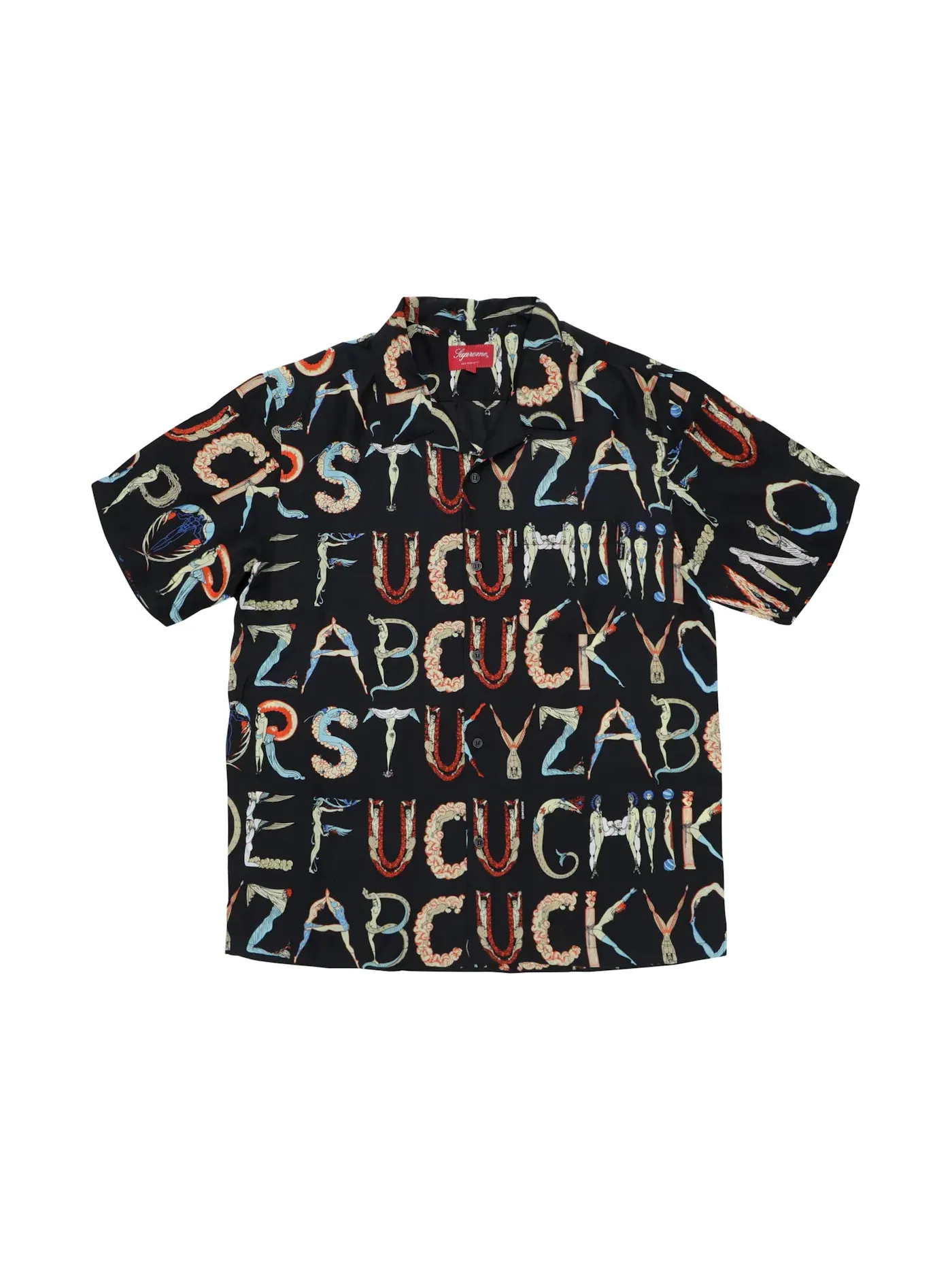 Мужская рубашка с принтом Supreme Alphabet Silk Shirt — изображение 1 из 1, черный