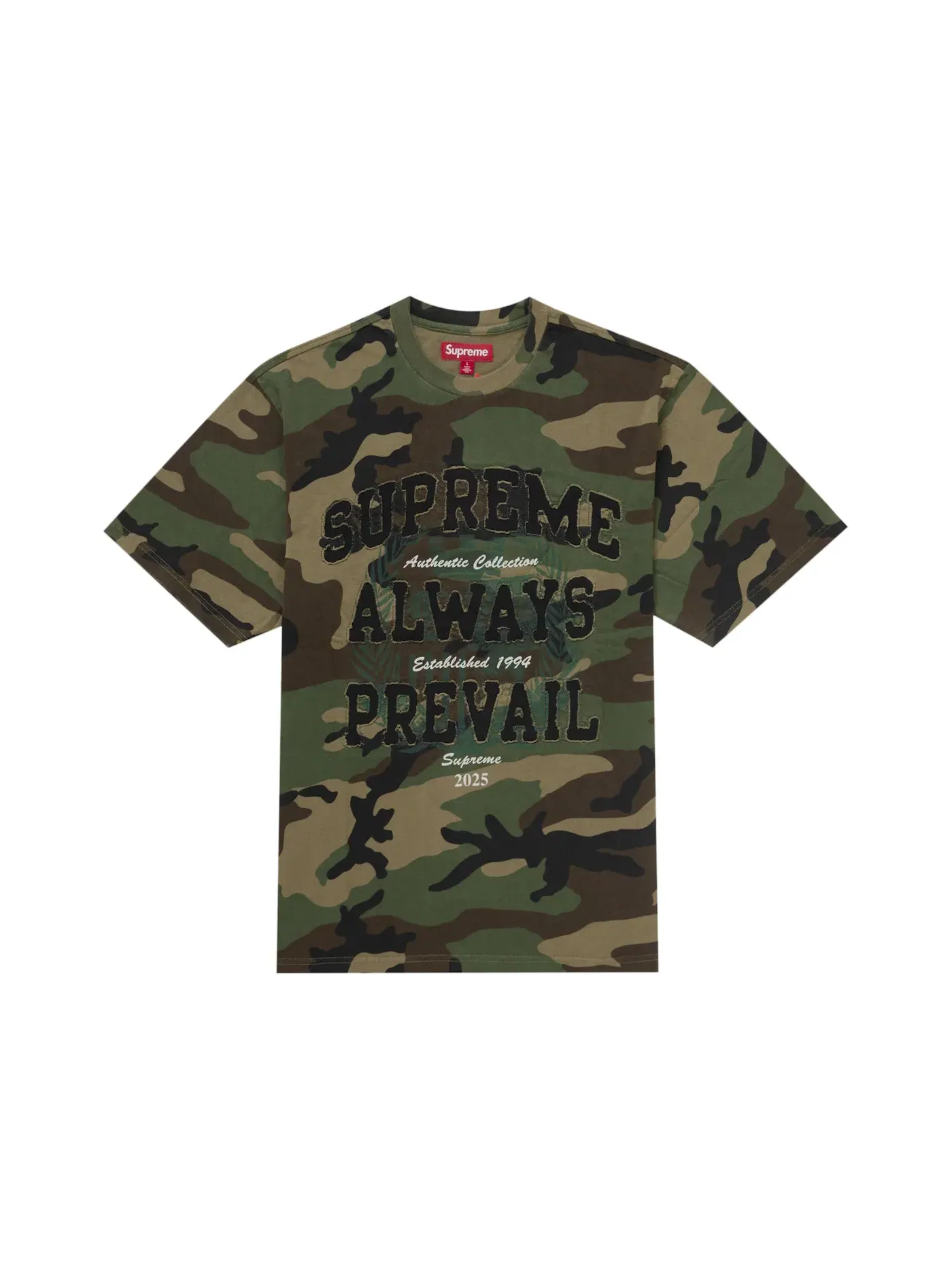 Мужская футболка с принтом Always Prevail Supreme, Woodland Camo — изображение 1 из 1