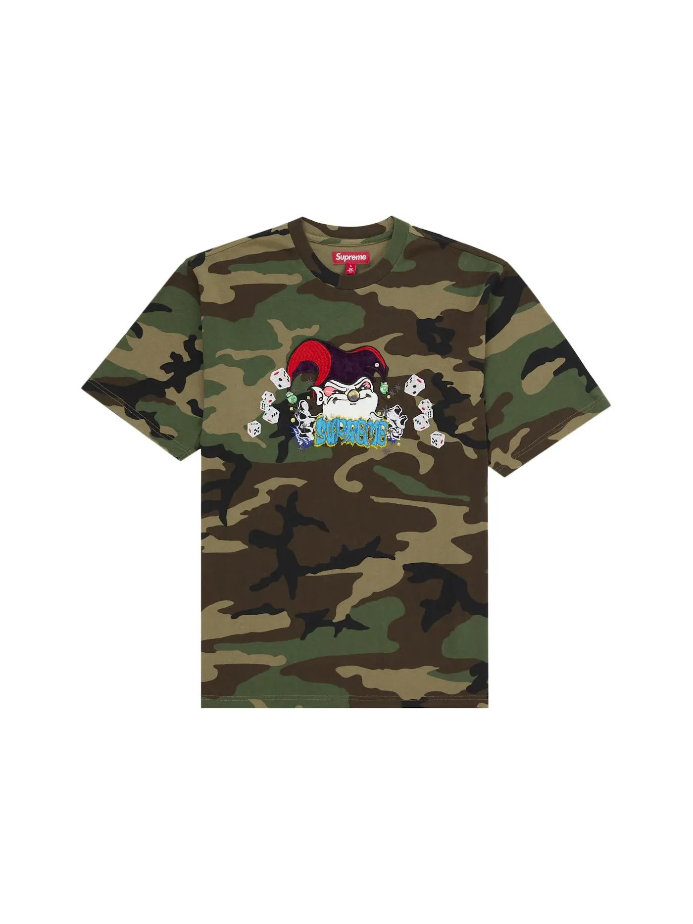 Мужская футболка с принтом Supreme AOI Jester S/S Top Woodland Camo, Woodland Camo — изображение 1 из 1